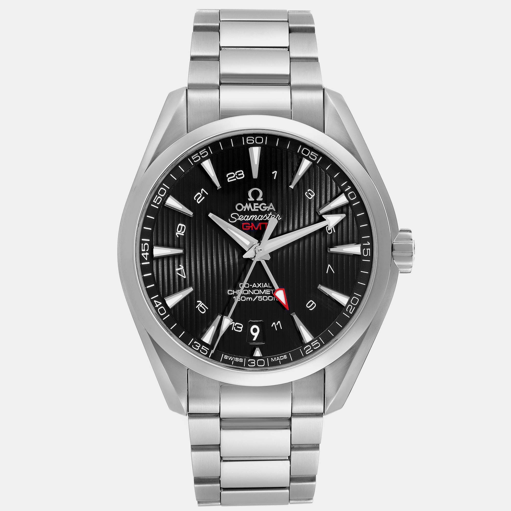 Omega black stainless steel seamaster aqua terra automatic men's wristwatch 43 mm