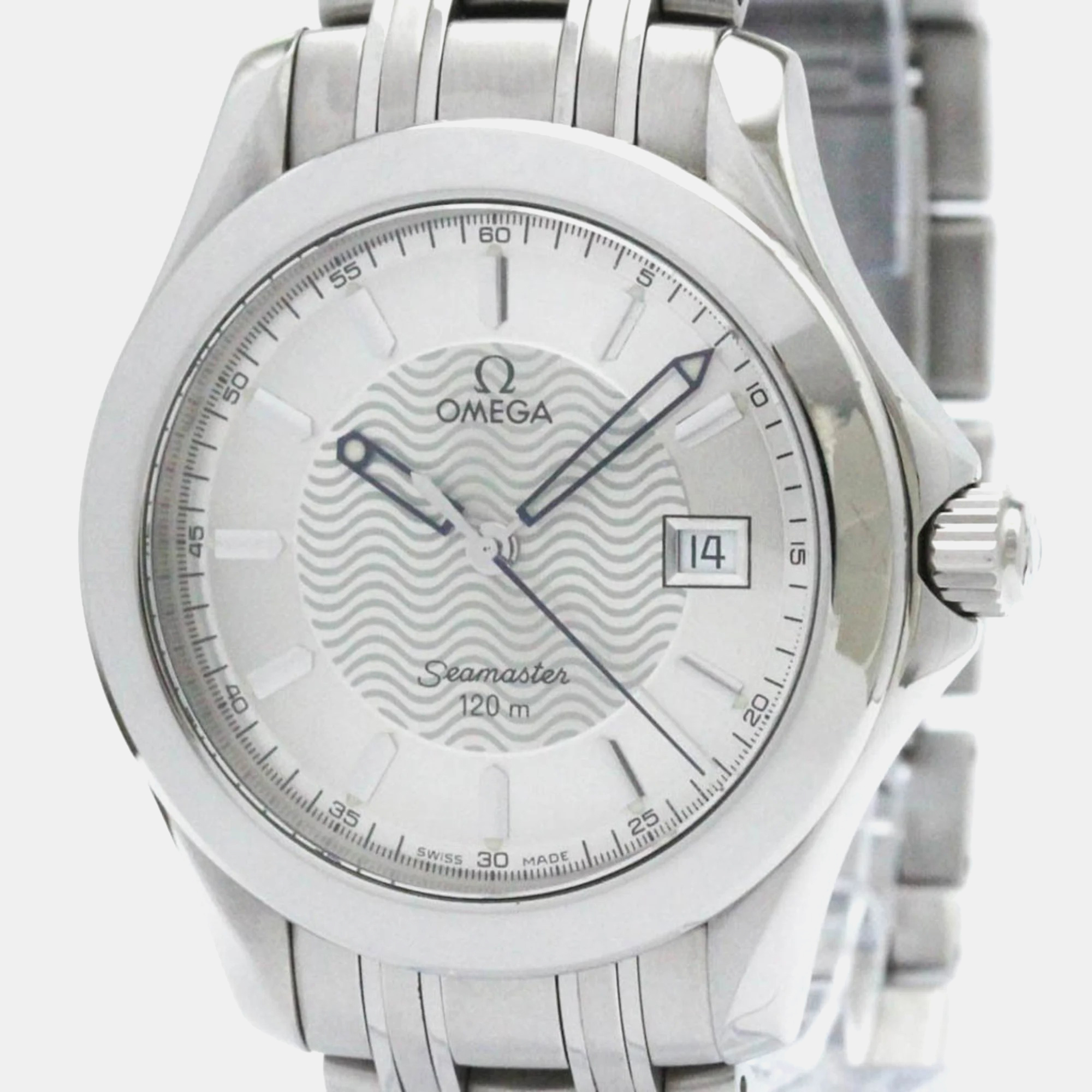 Omega silver stainless steel seamaster quartz men's wristwatch 36 mm