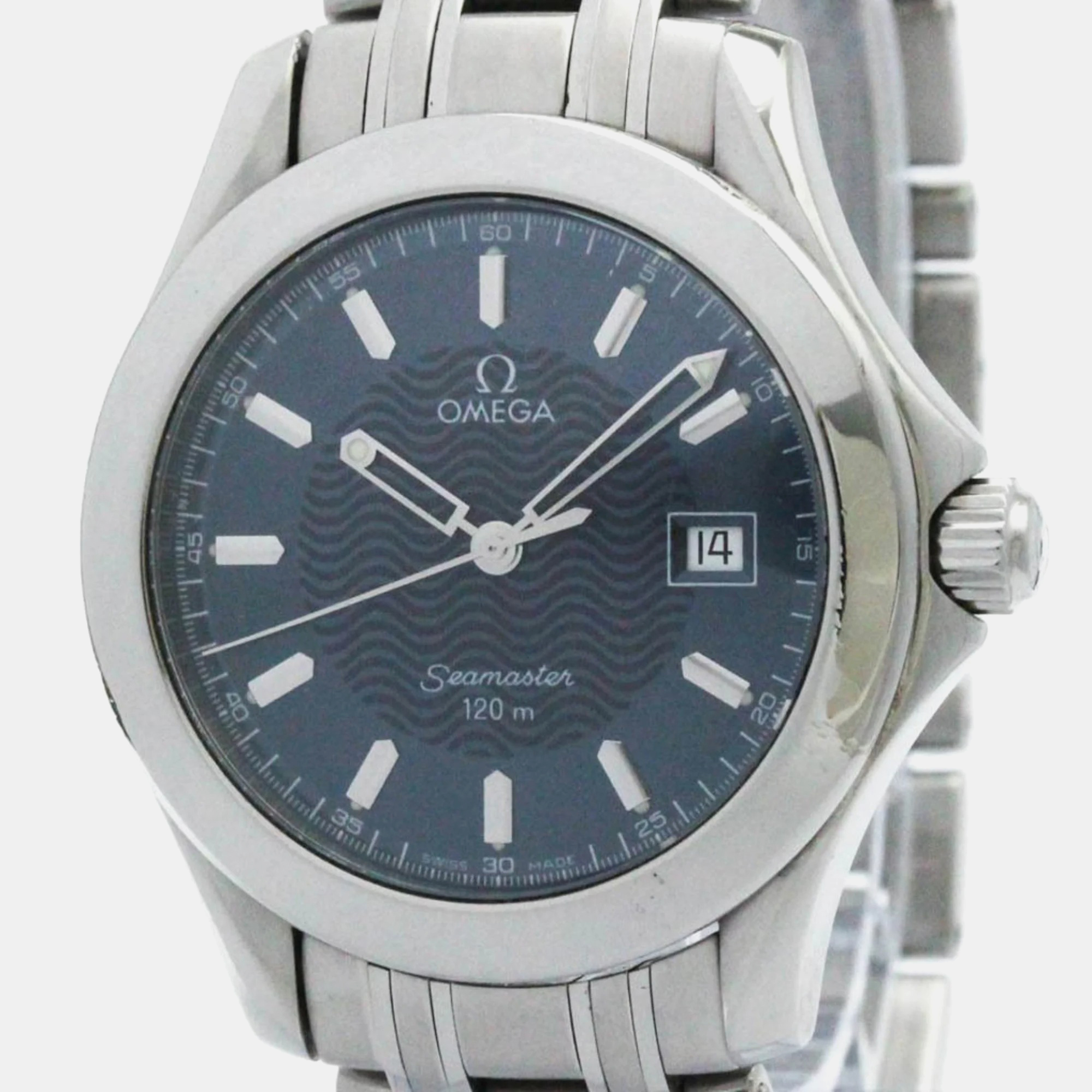 Omega blue stainless steel seamaster quartz men's wristwatch 36 mm