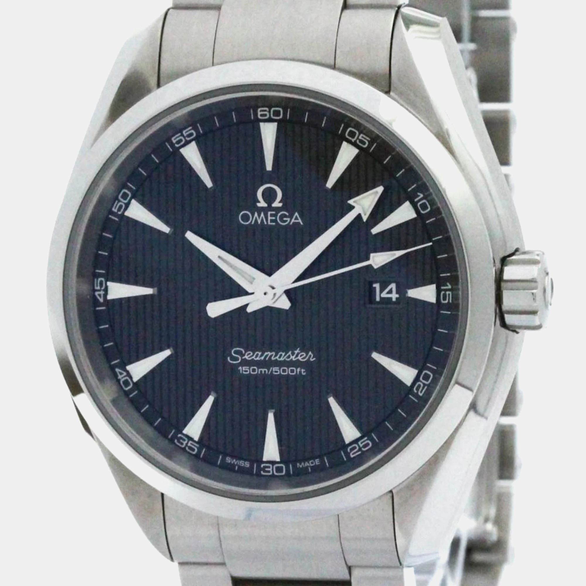 Omega grey stainless steel seamaster aqua terra quartz men's wristwatch 39 mm