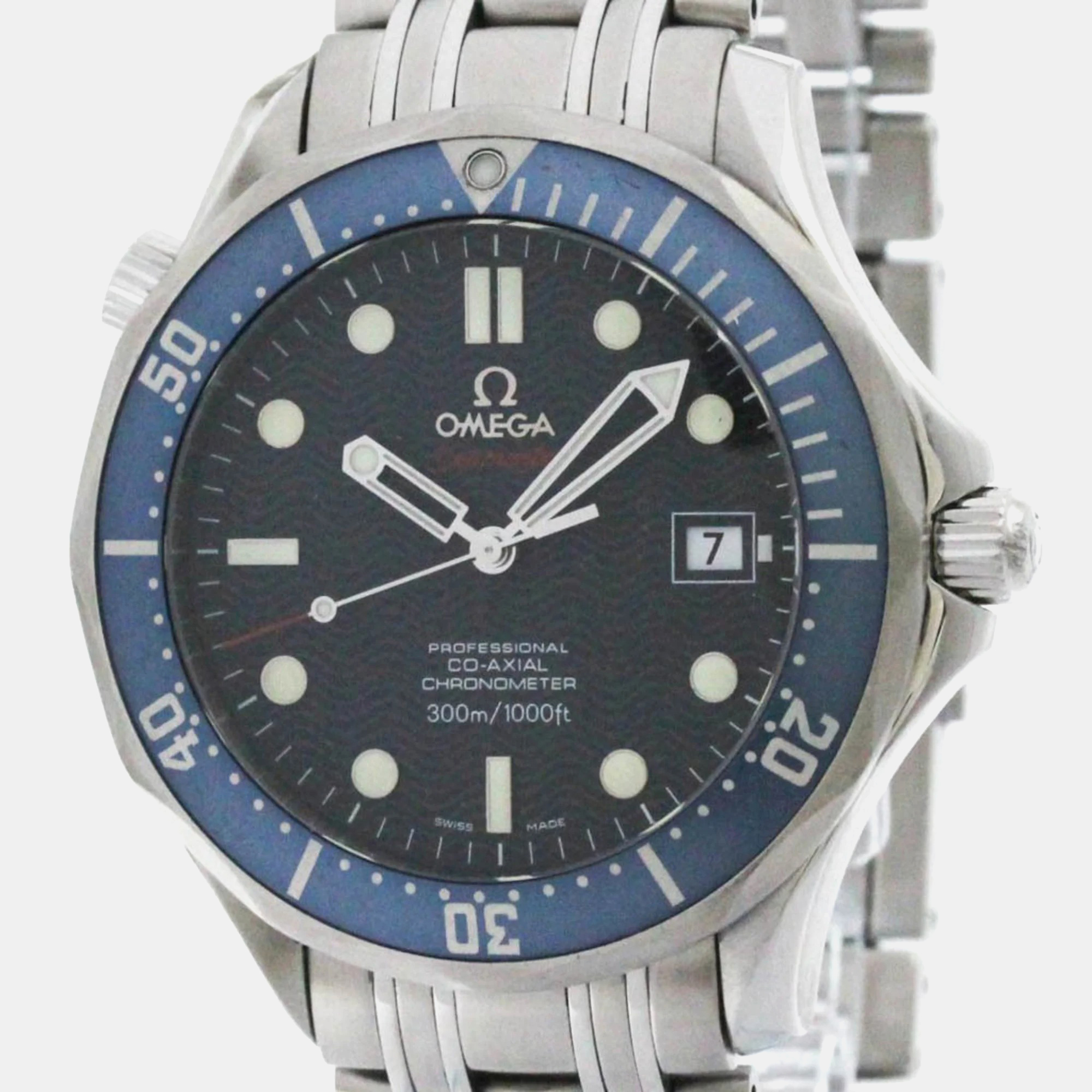 Omega blue stainless steel seamaster automatic men's wristwatch 41 mm