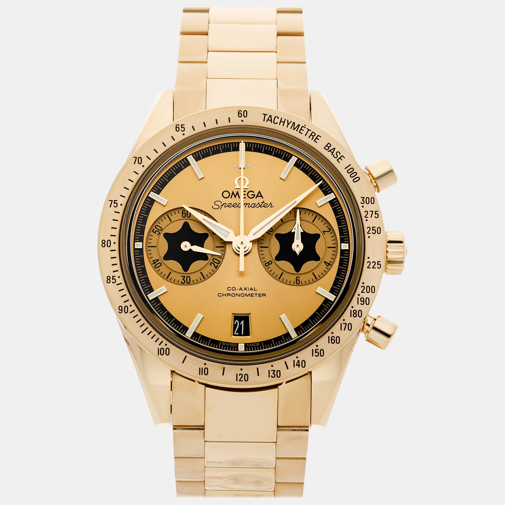 Omega champagne 18k yellow gold speedmaster 331.50.42.51.08.001 automatic men's wristwatch 41 mm