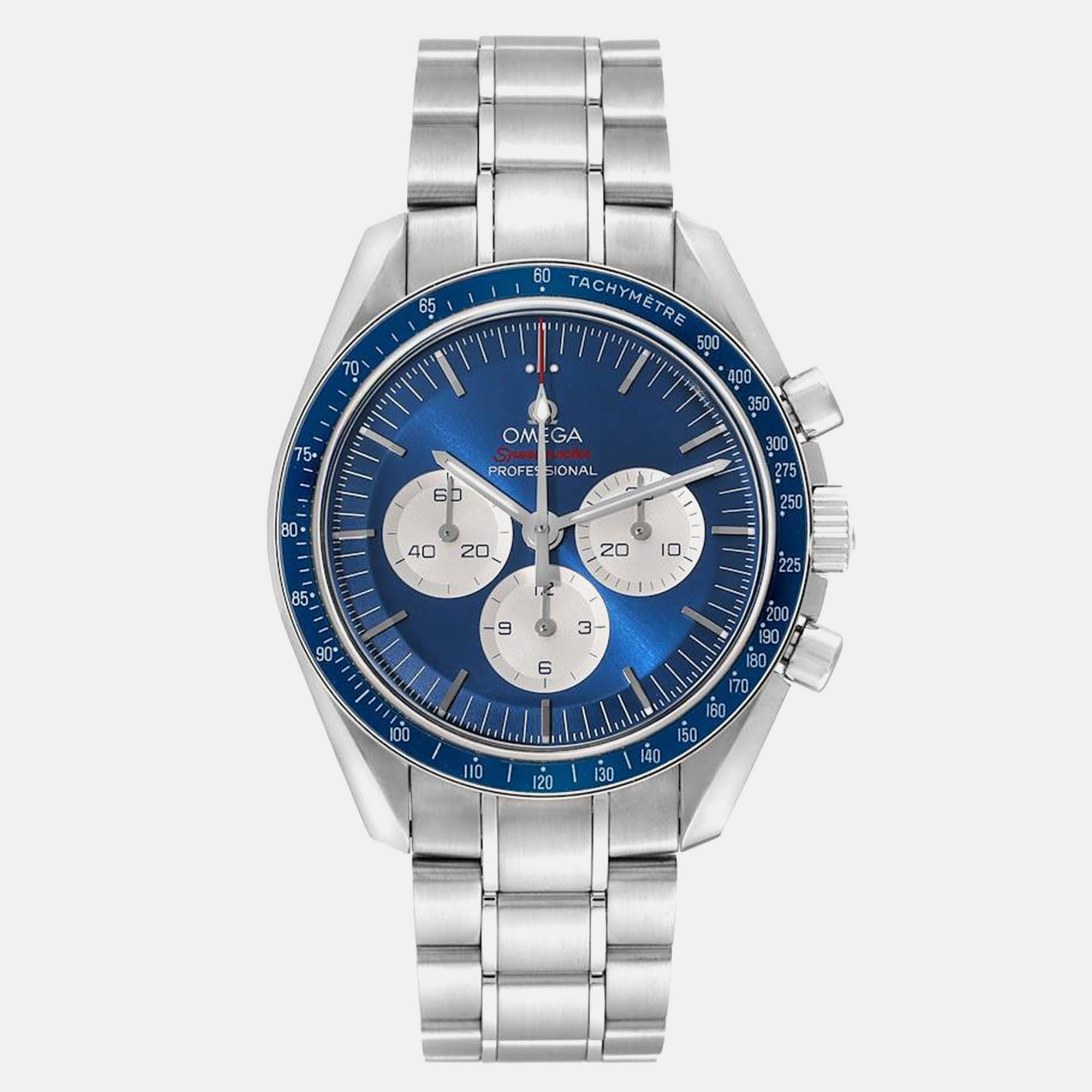 Omega blue stainless steel speedmaster 522.30.42.30.03.001 manual winding men's wristwatch 42 mm