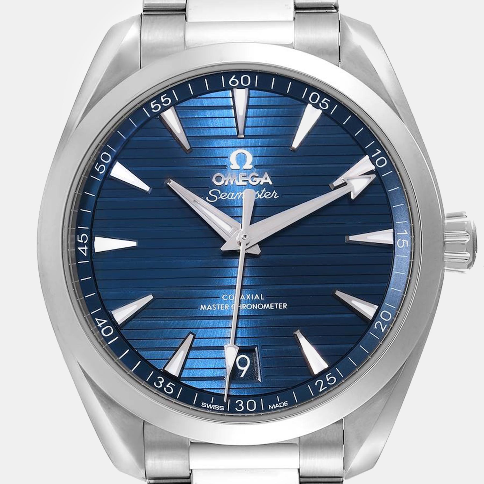 Omega blue stainless steel seamaster aqua terra 220.10.41.21.03.004 automatic men's wristwatch 41 mm