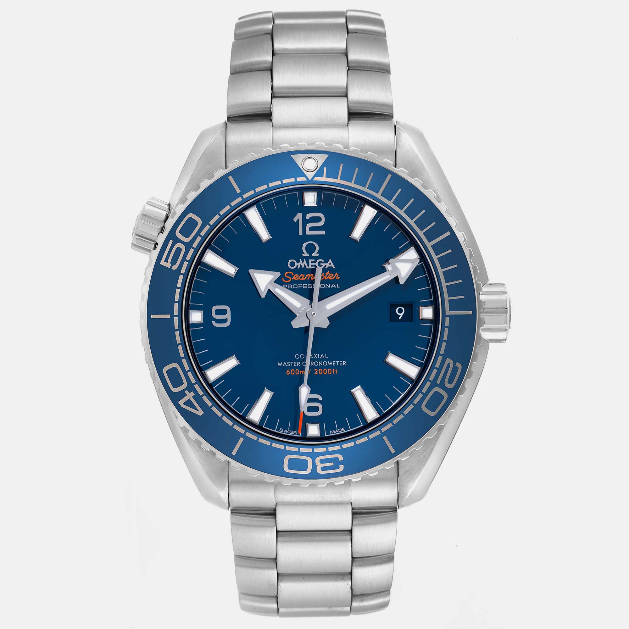 Omega blue stainless steel seamaster planet ocean 215.30.44.21.03.001 automatic men's wristwatch 43.5 mm