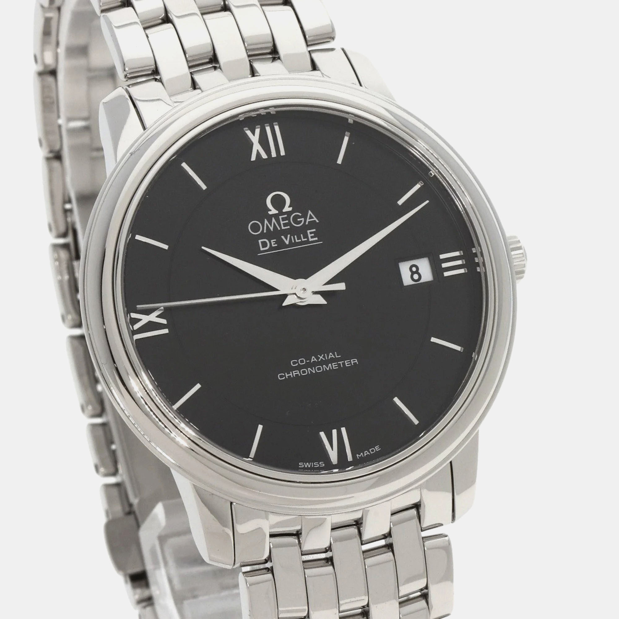 Omega Black Stainless Steel De Ville Prestige 424.10.37.20.01.001 Quartz Men's Wristwatch 36.5 Mm