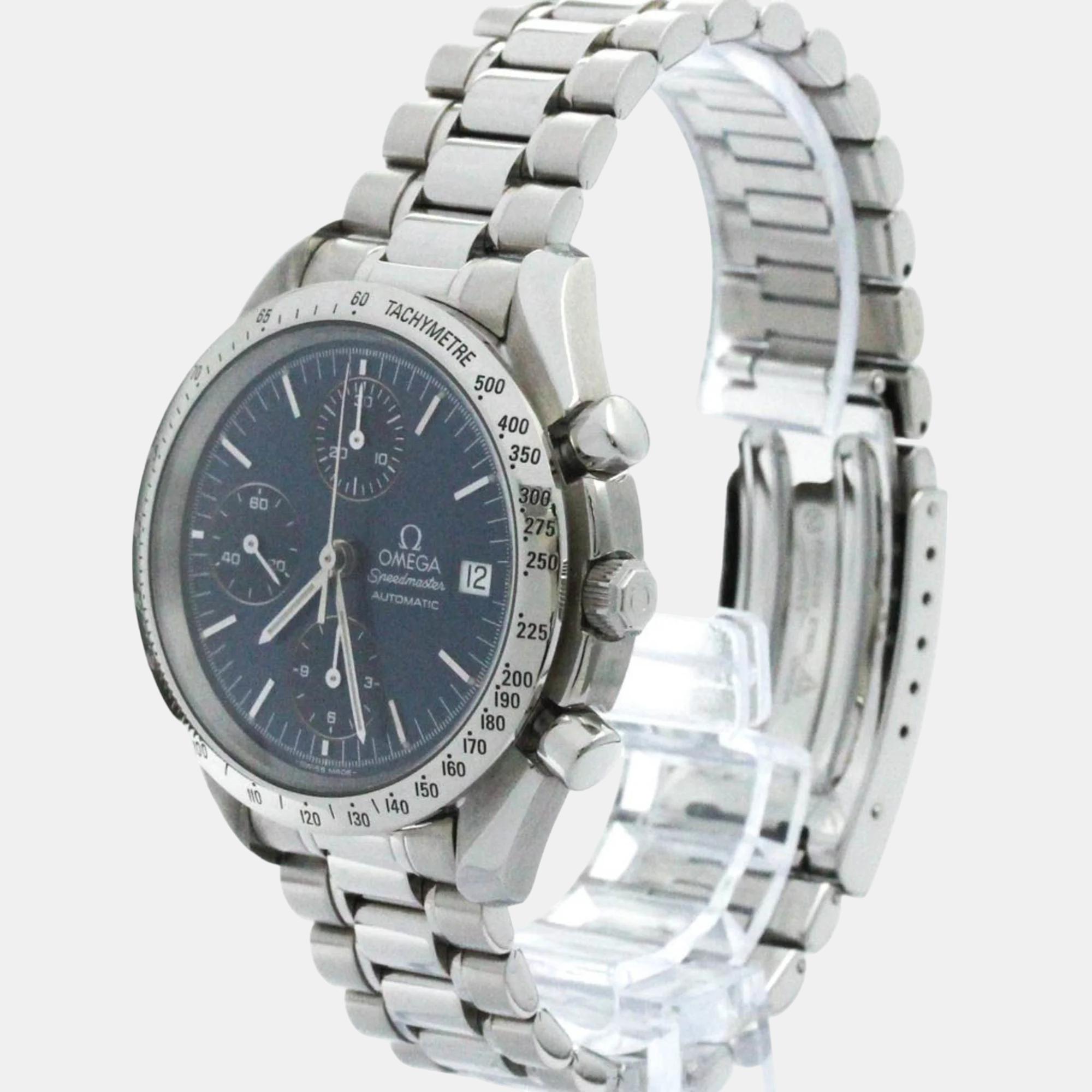 Omega Blue Stainless Steel Speedmaster Automatic Men's Wristwatch 39 Mm