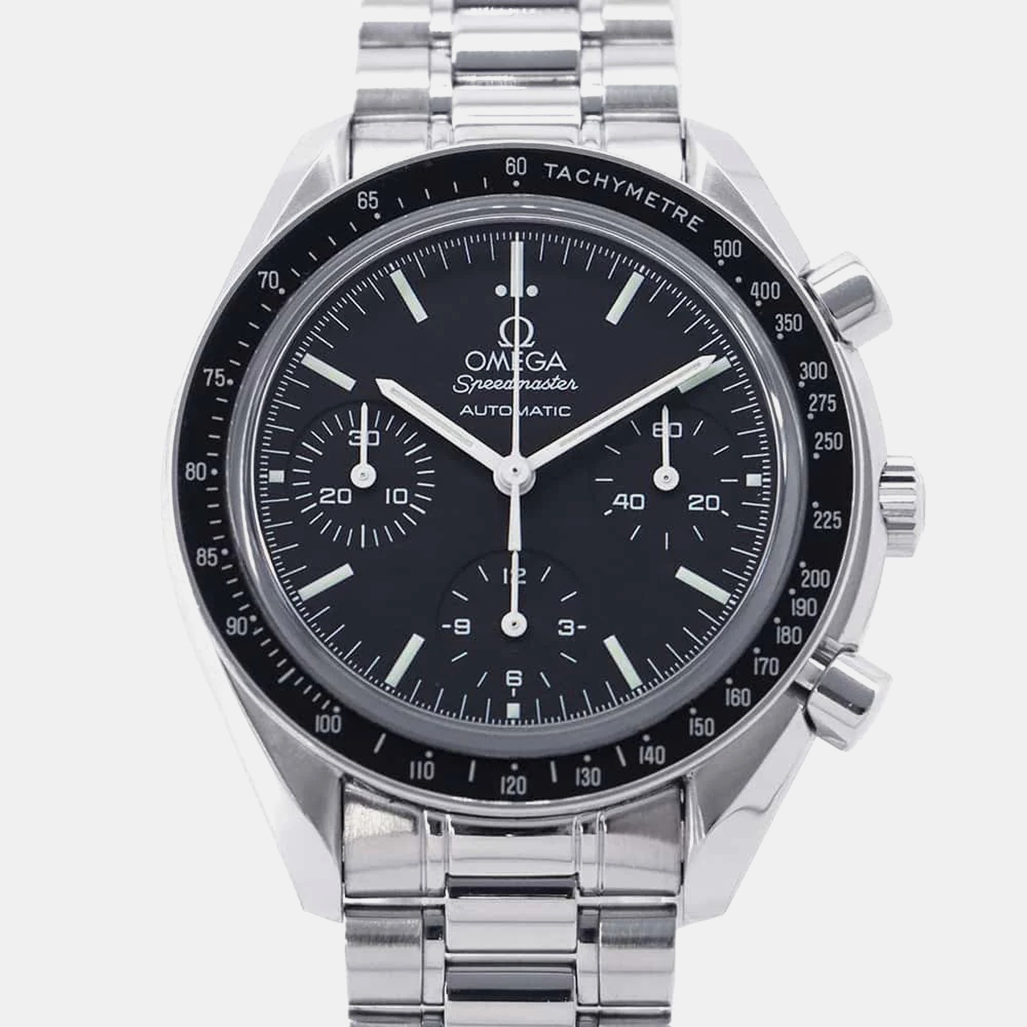 Omega Black Stainless Steel Speedmaster 3539.50.00 Automatic Men's Wristwatch 39 Mm