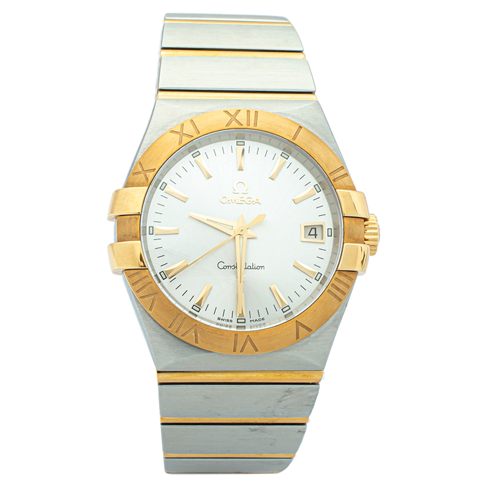 Omega Silver 18K Yellow Gold & Stainless Steel Constellation 123.20.35.60.02.002 Men's Wristwatch 35mm