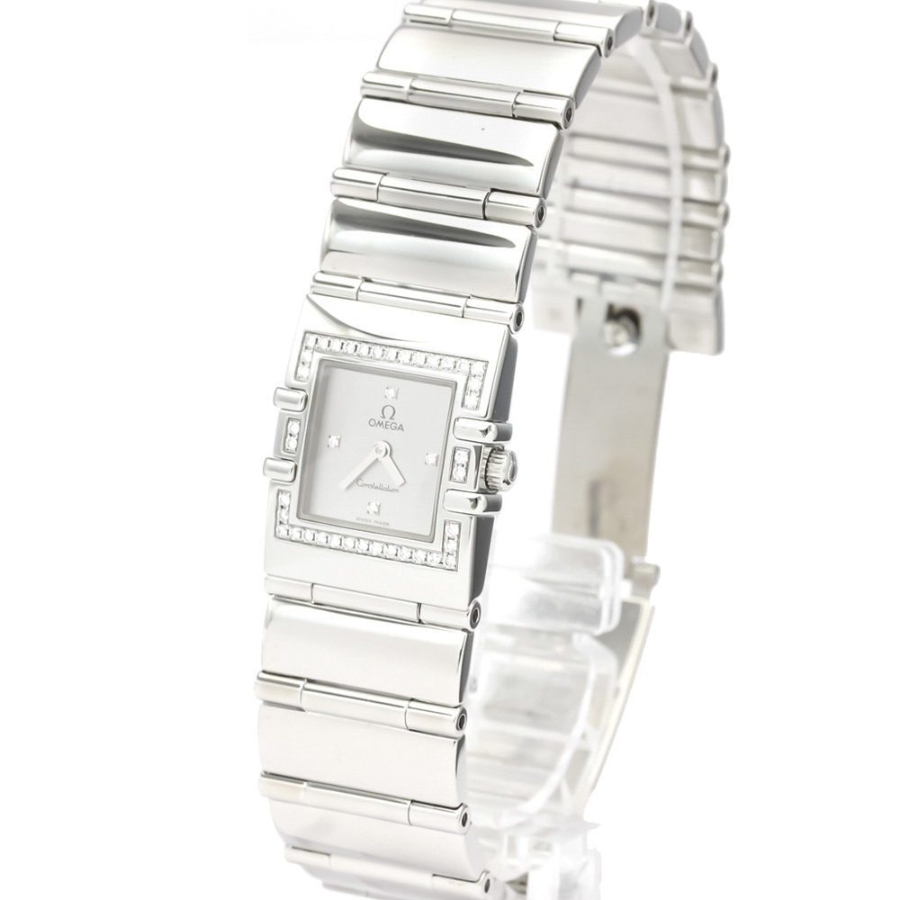 Omega Silver Diamonds Stainless Steel Constellation Quadra 1528.36 Men's Wristwatch 20 MM