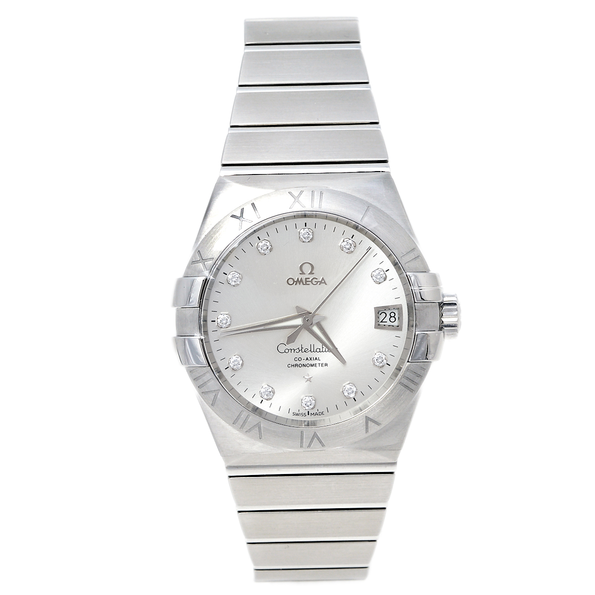 Omega Silver Diamond Stainless Steel Constellation Co-Axial 123.10.38.21.52.001 Men's Wristwatch 38 mm