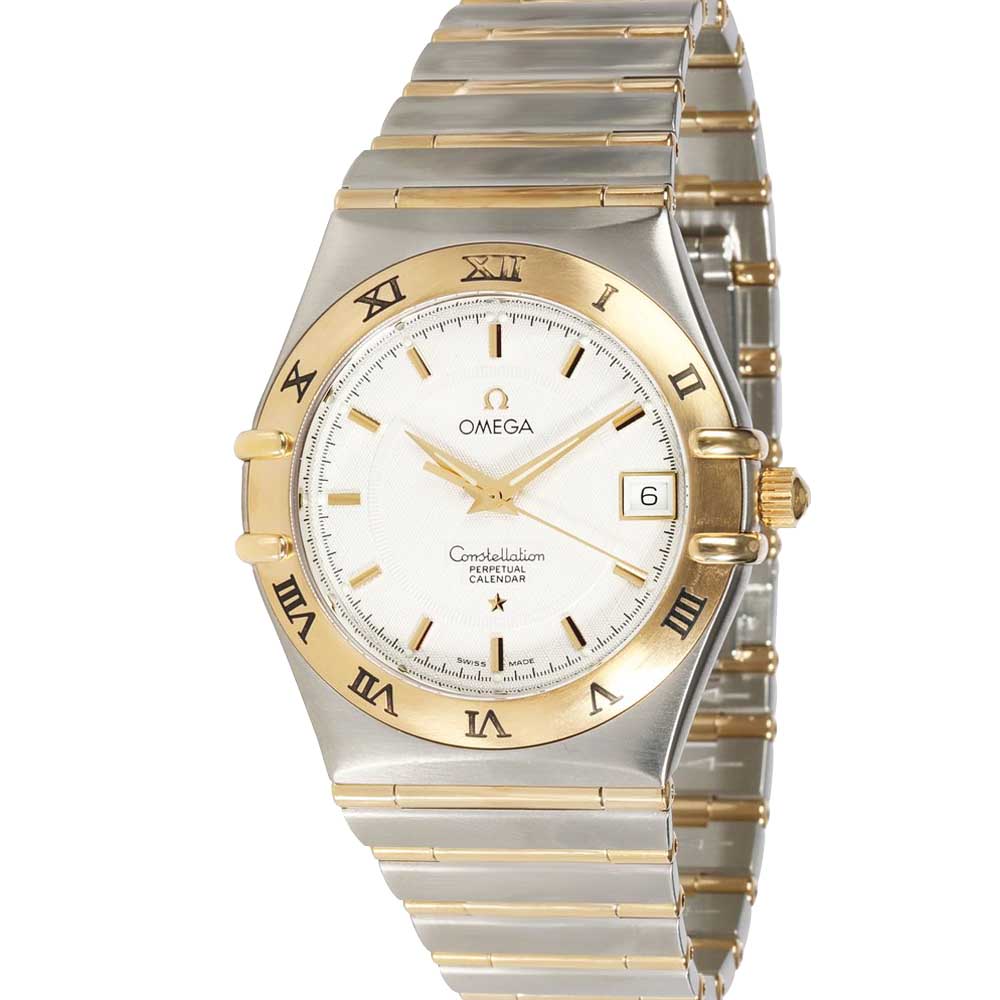 Omega Silver 18K Yellow Gold And Stainless Steel Constellation Perpetual Calendar 1252.30.00 Men's Wristwatch 35.5 MM