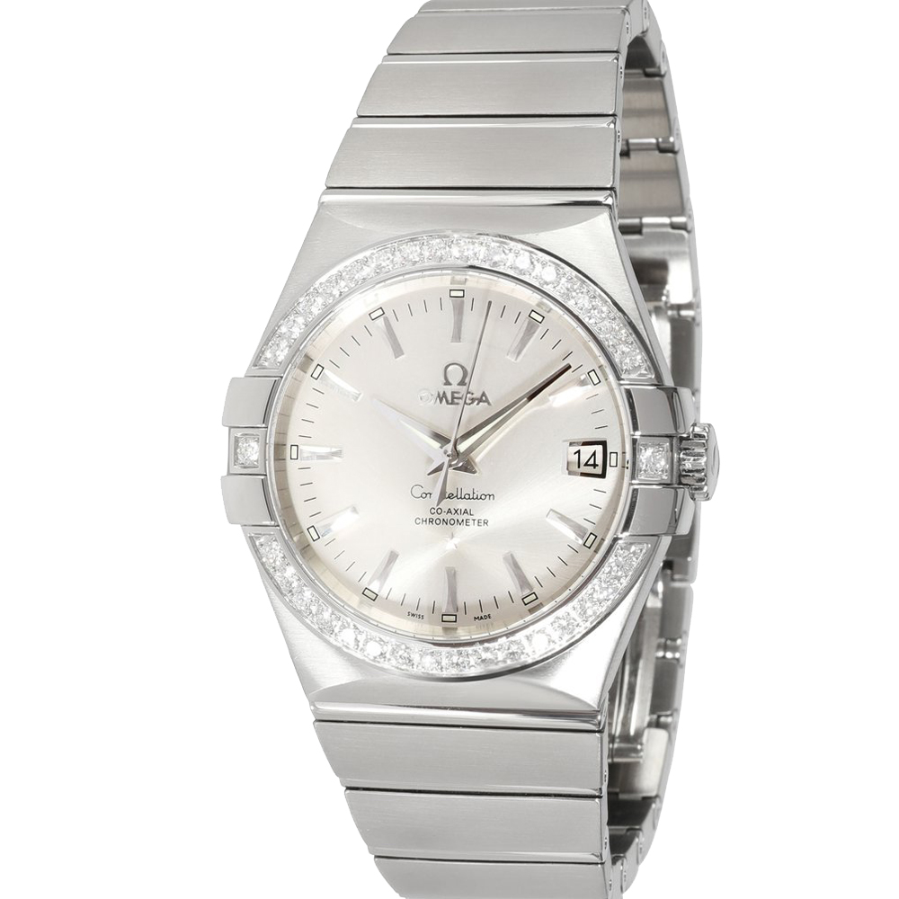 Omega Silver Diamonds Stainless Steel Constellation 123.15.35.20.02.001 Men's Wristwatch 35 MM
