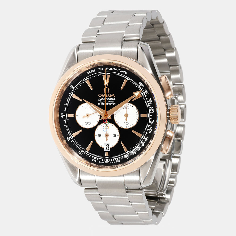 Omega black 18k rose gold and stainless steel seamaster beijing 2008 221.20.42.40.01.001 men's wristwatch 42 mm
