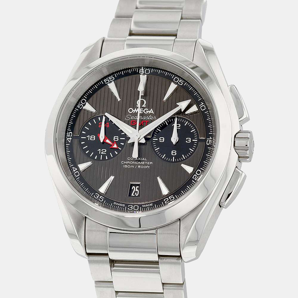 Omega grey stainless steel seamaster gmt chrono 231.10.43.52.06.001 men's wristwatch 43 mm