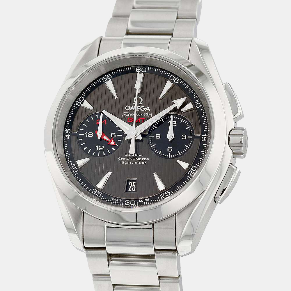 Omega Grey Stainless Steel Seamaster GMT Chrono 231.10.43.52.06.001 Men's Wristwatch 43 Mm
