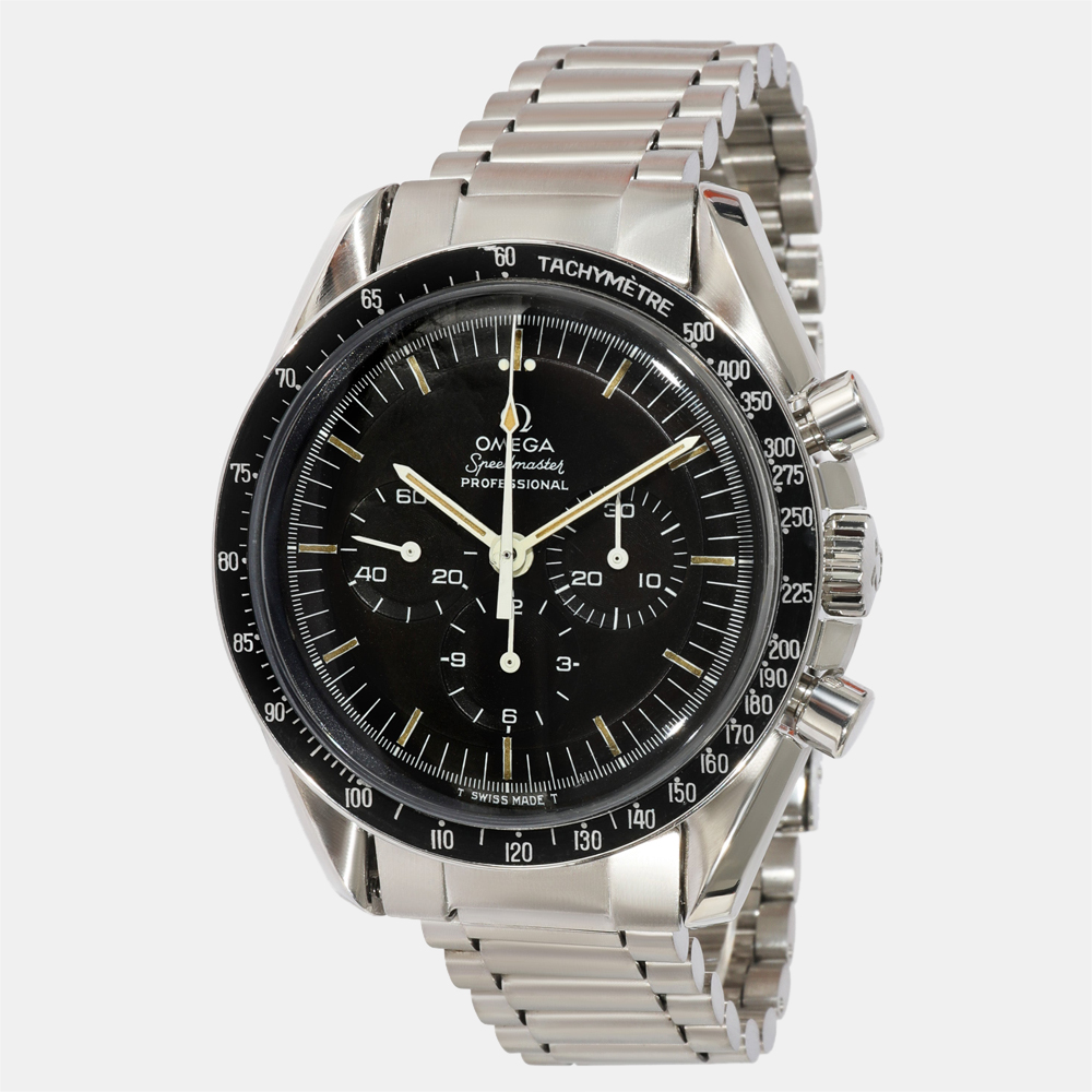 Omega Black Stainless Steel Speedmaster Professional 145.022-69 Manual Winding Men's Wristwatch 41 Mm