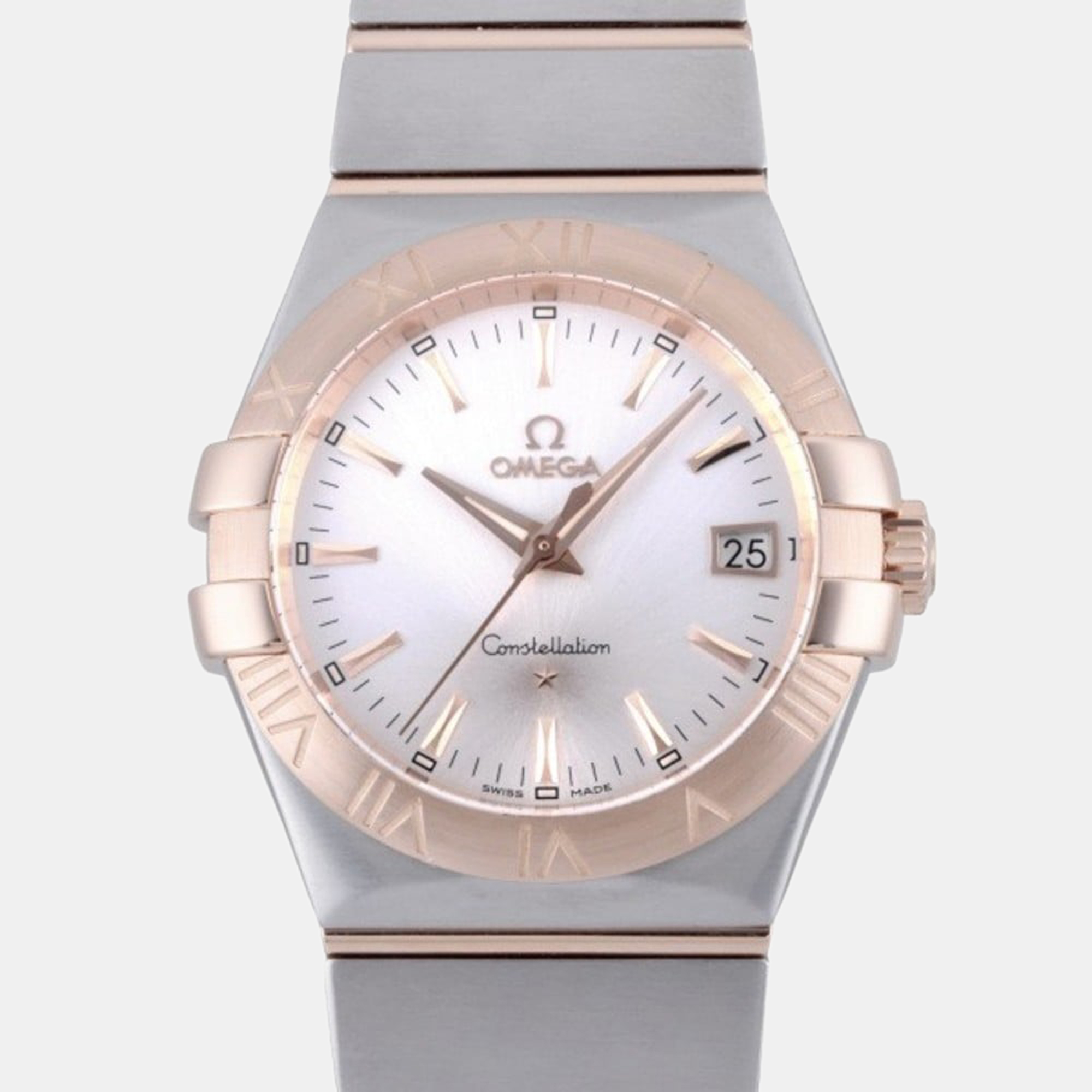 Omega Silver 18k Rose Gold And Stainless Steel Constellation 123.20.35.60.02.001 Quartz Men's Wristwatch 35 Mm