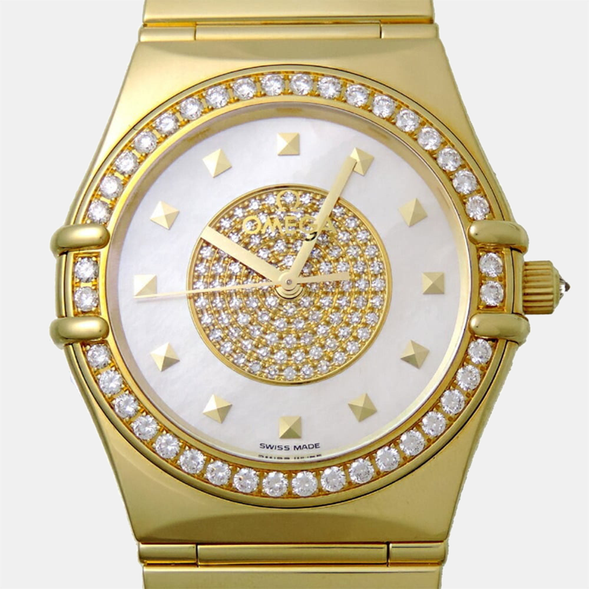 Omega White Diamonds Yellow Gold Constellation Men's Wristwatch 35.5 Mm