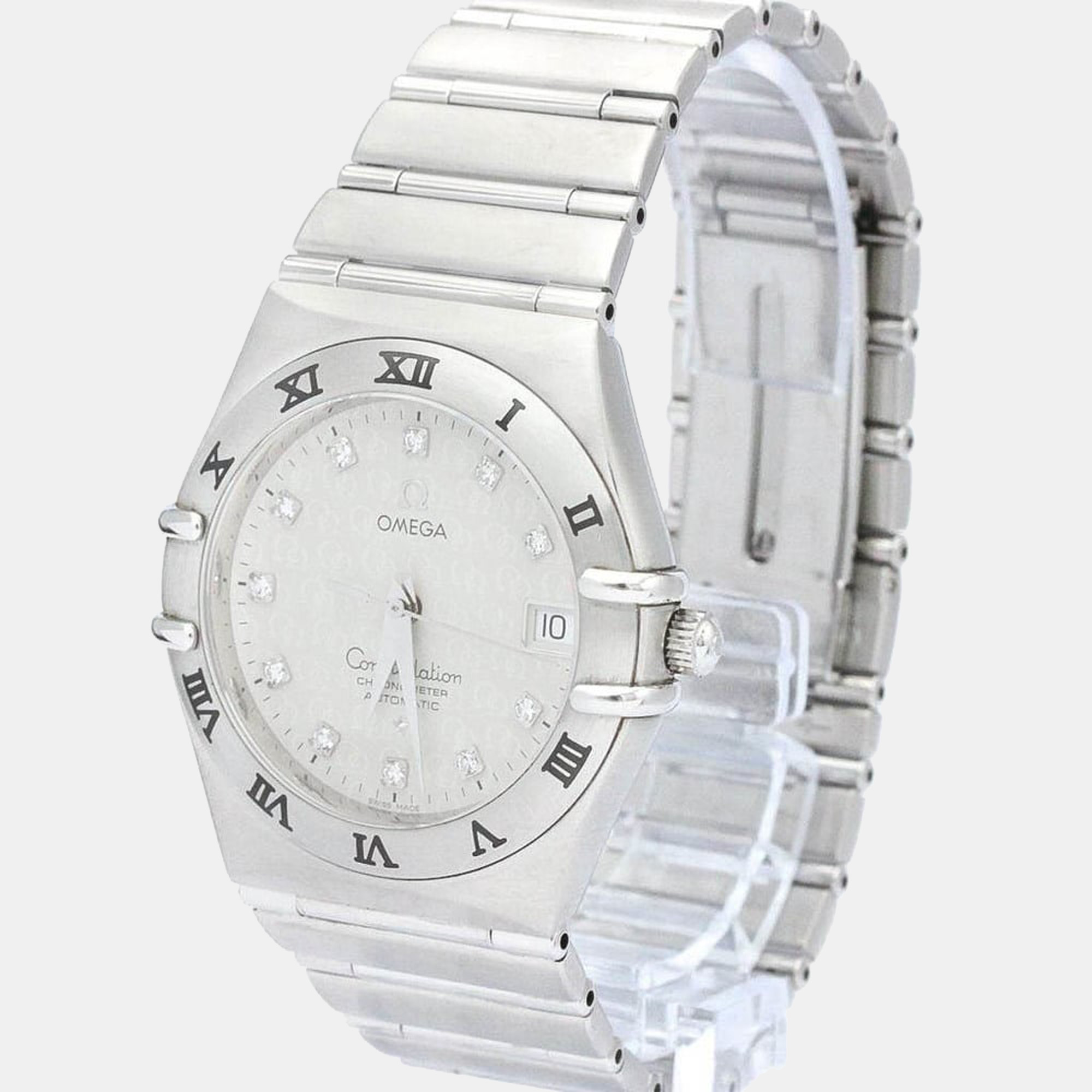 Omega Silver Diamonds Stainless Steel Constellation 1504.35 Automatic Men's Wristwatch 40 Mm