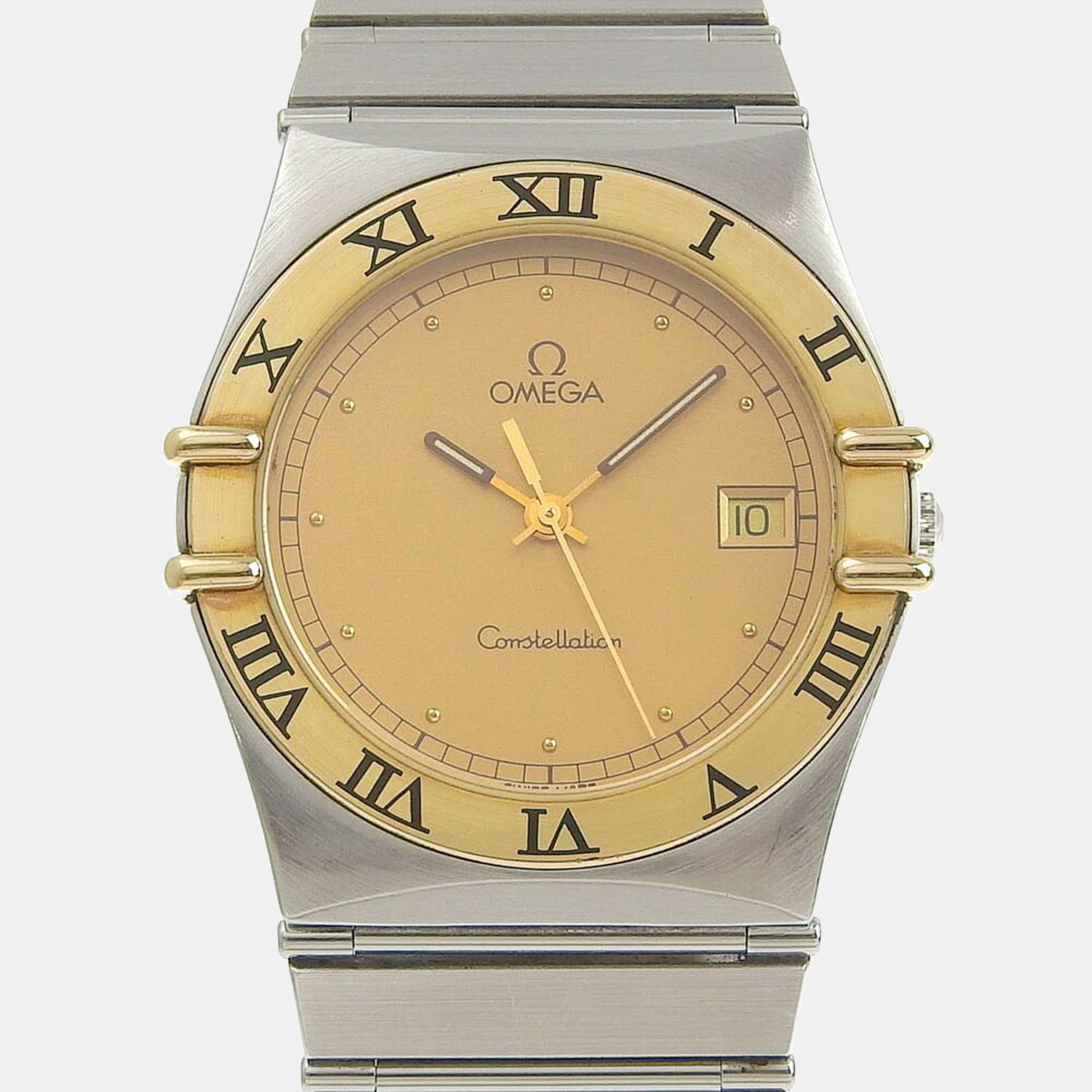 Omega Champagne 18K Yellow Gold And Stainless Steel Constellation Quartz Men's Wristwatch 33 Mm