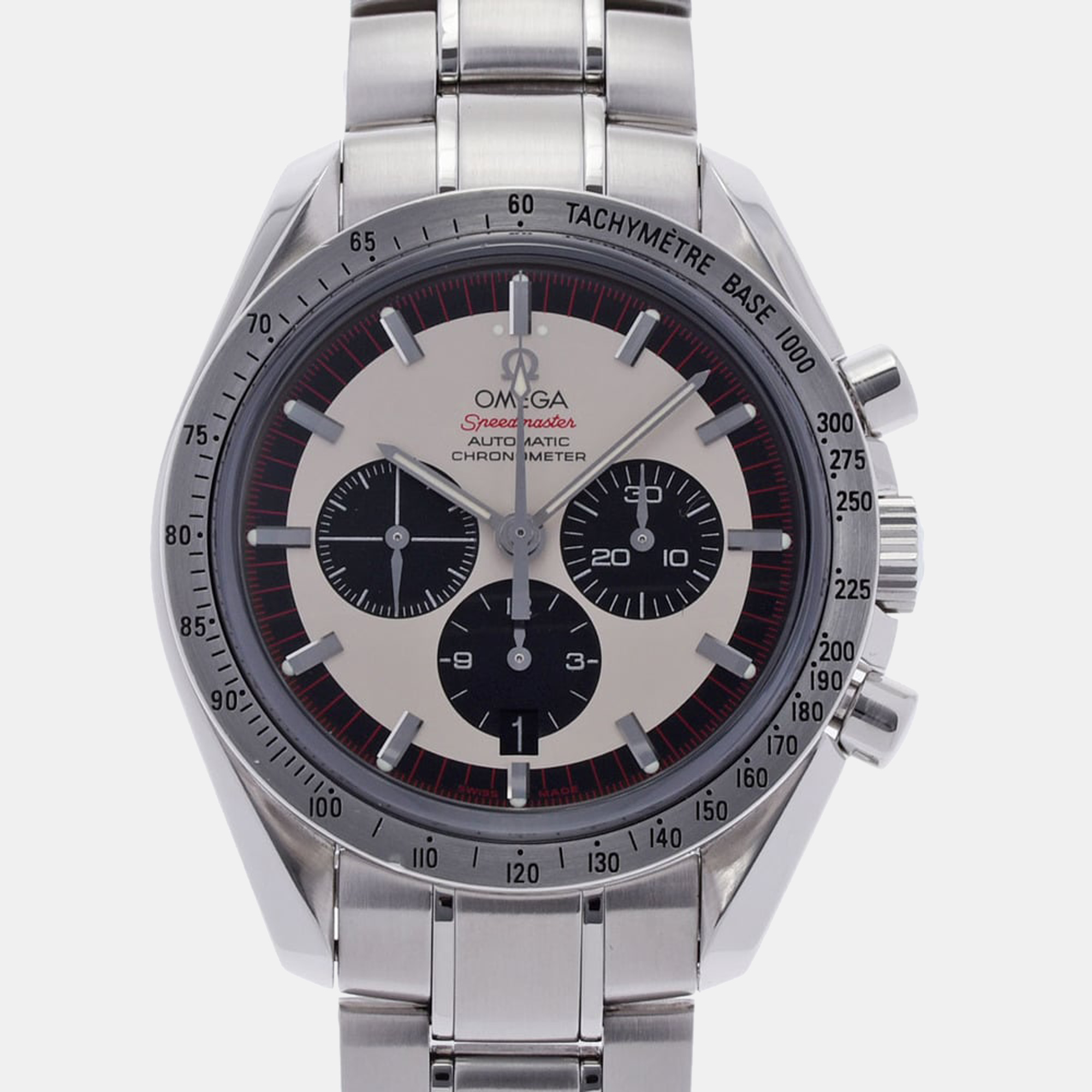 Omega White Stainless Steel Speedmaster Legend Michael Schumacher 3559.32 Men's Wristwatch 42 Mm