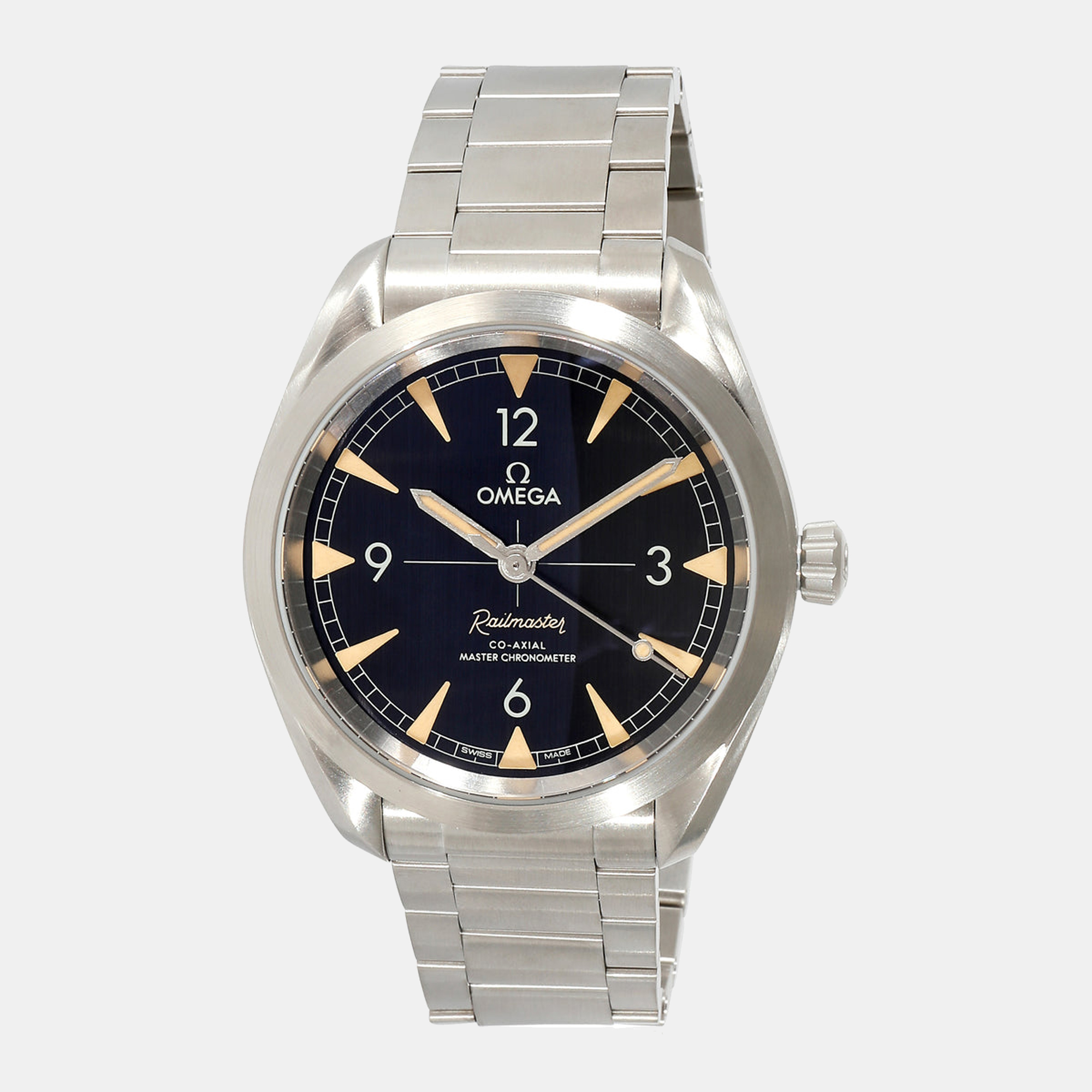Omega black stainless steel railmaster 220.10.40.20.01.001 men's wristwatch 40 mm