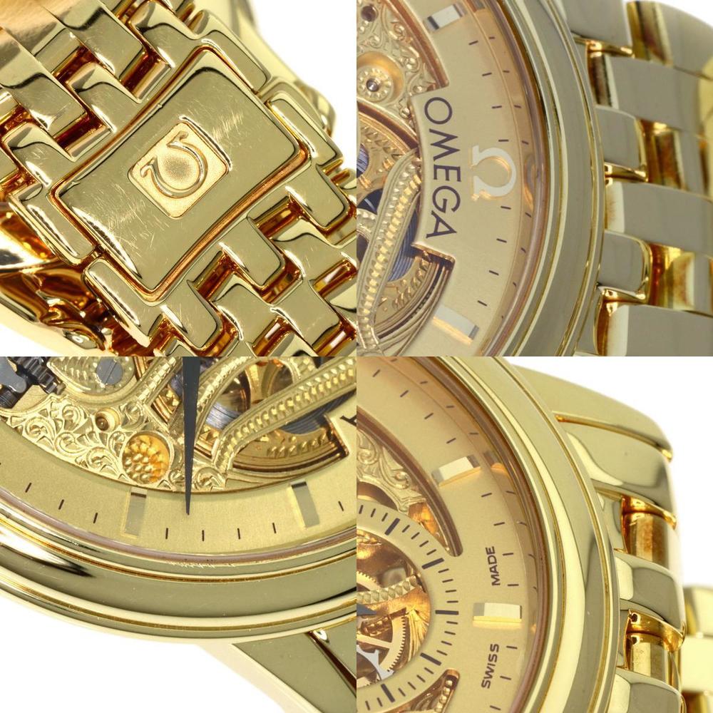 Omega Transparent 18K Yellow Gold Skeleton De Ville Prestige 5016.10.01 Manual Winding Men's Wristwatch 34mm