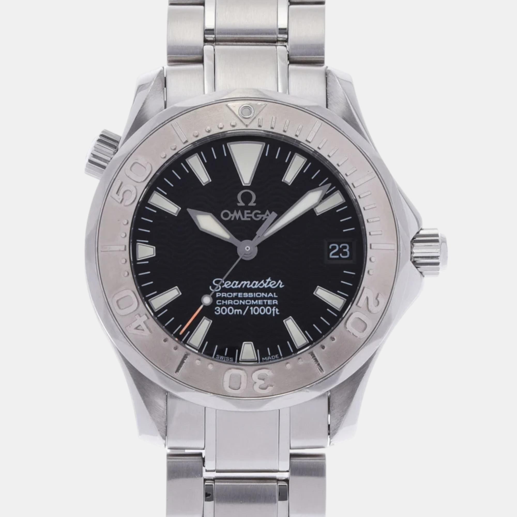 Omega Black Stainless Steel Seamaster 2236.50 Men's Wristwatch 34 Mm