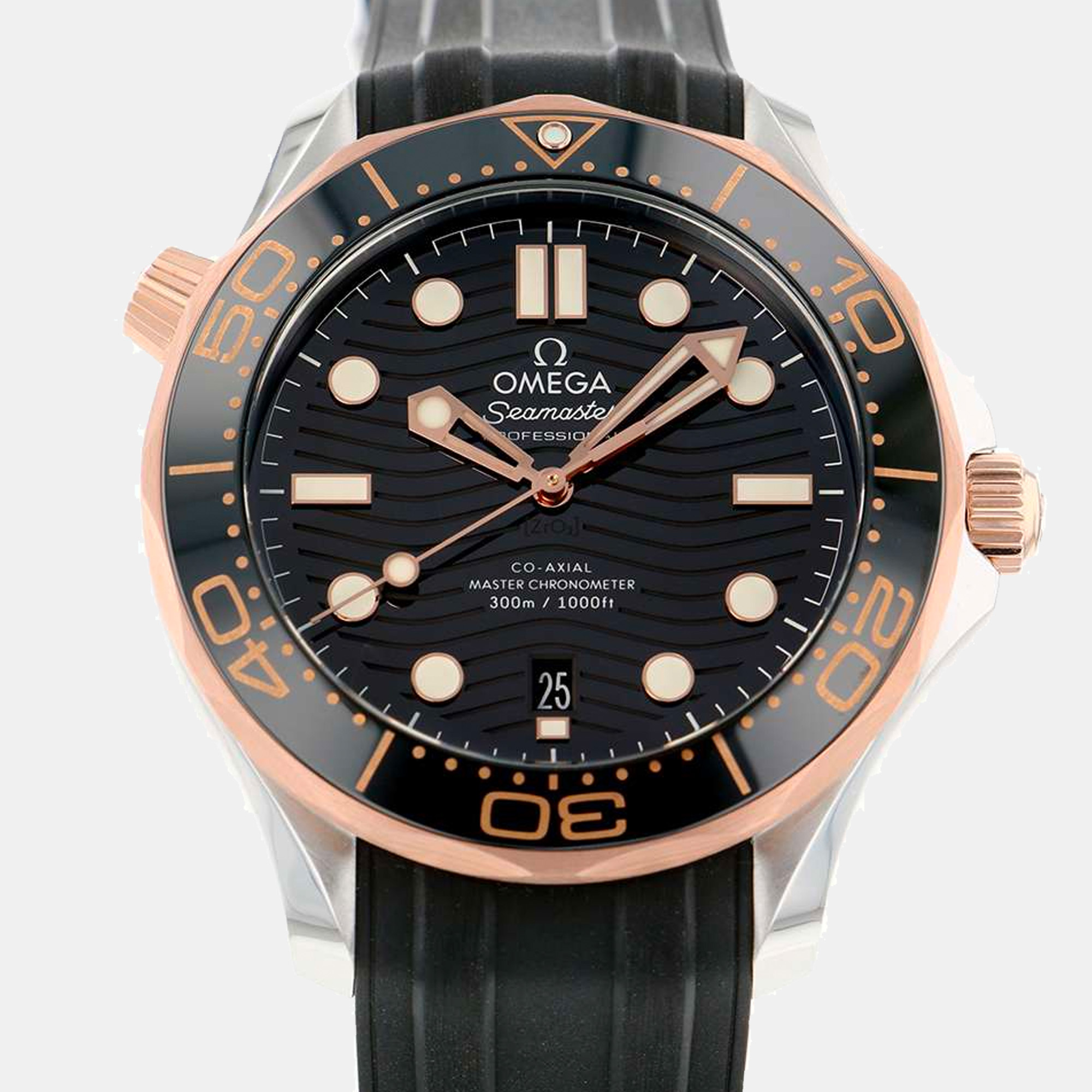 Omega Black 18k Rose Gold And Stainless Steel Seamaster 210.22.42.20.01.002 Automatic Men's Wristwatch 42 Mm