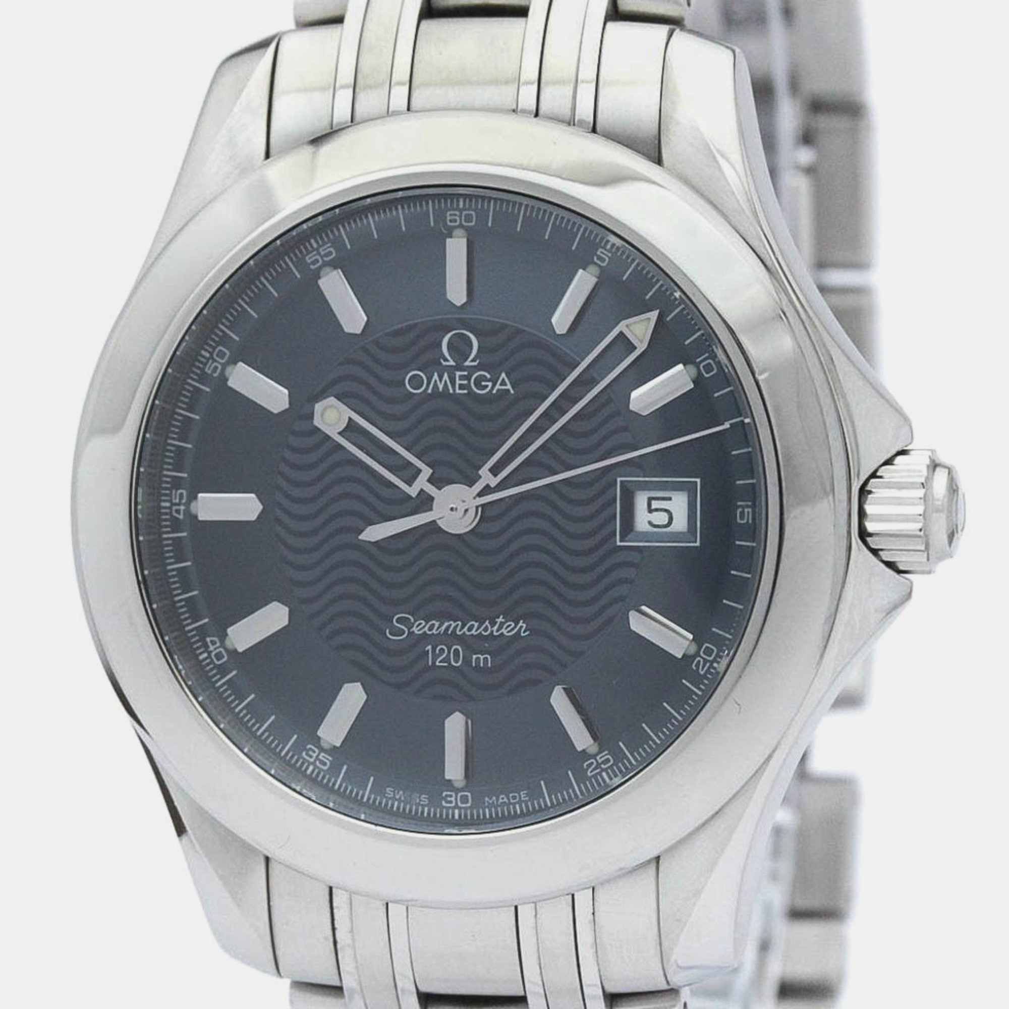 Omega Blue Stainless Steel Seamaster 2511.81 Quartz Men's Wristwatch 36 Mm