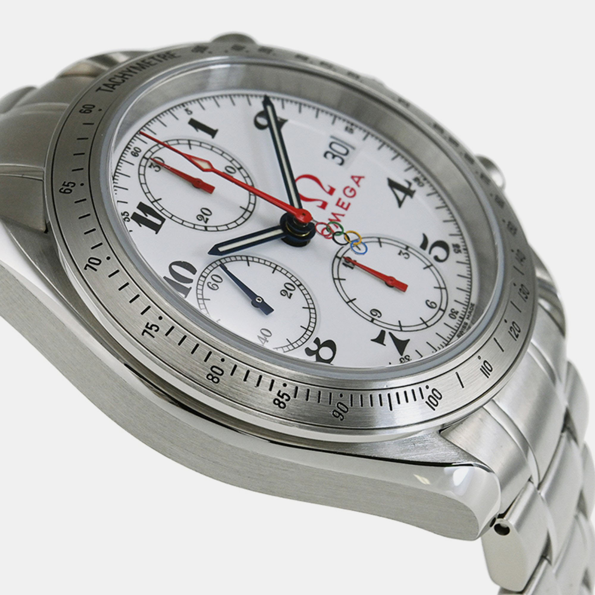 Omega White Stainless Steel Speedmaster 323.10.40.40.04.001 Automatic Men's Wristwatch 40 Mm