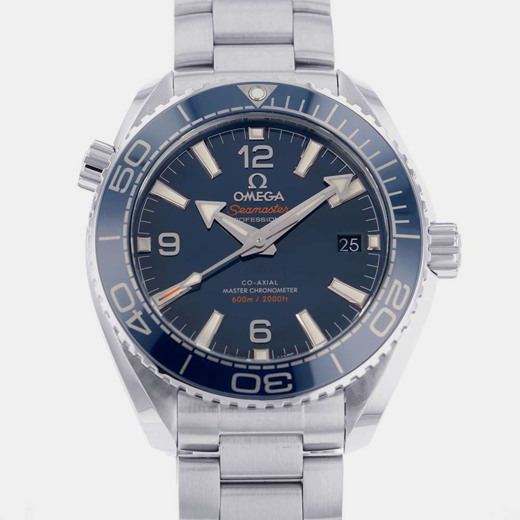 Omega Blue Stainless Steel Seamaster Planet Ocean 215.30.40.20.03.001 Automatic Men's Wristwatch 39.5 Mm