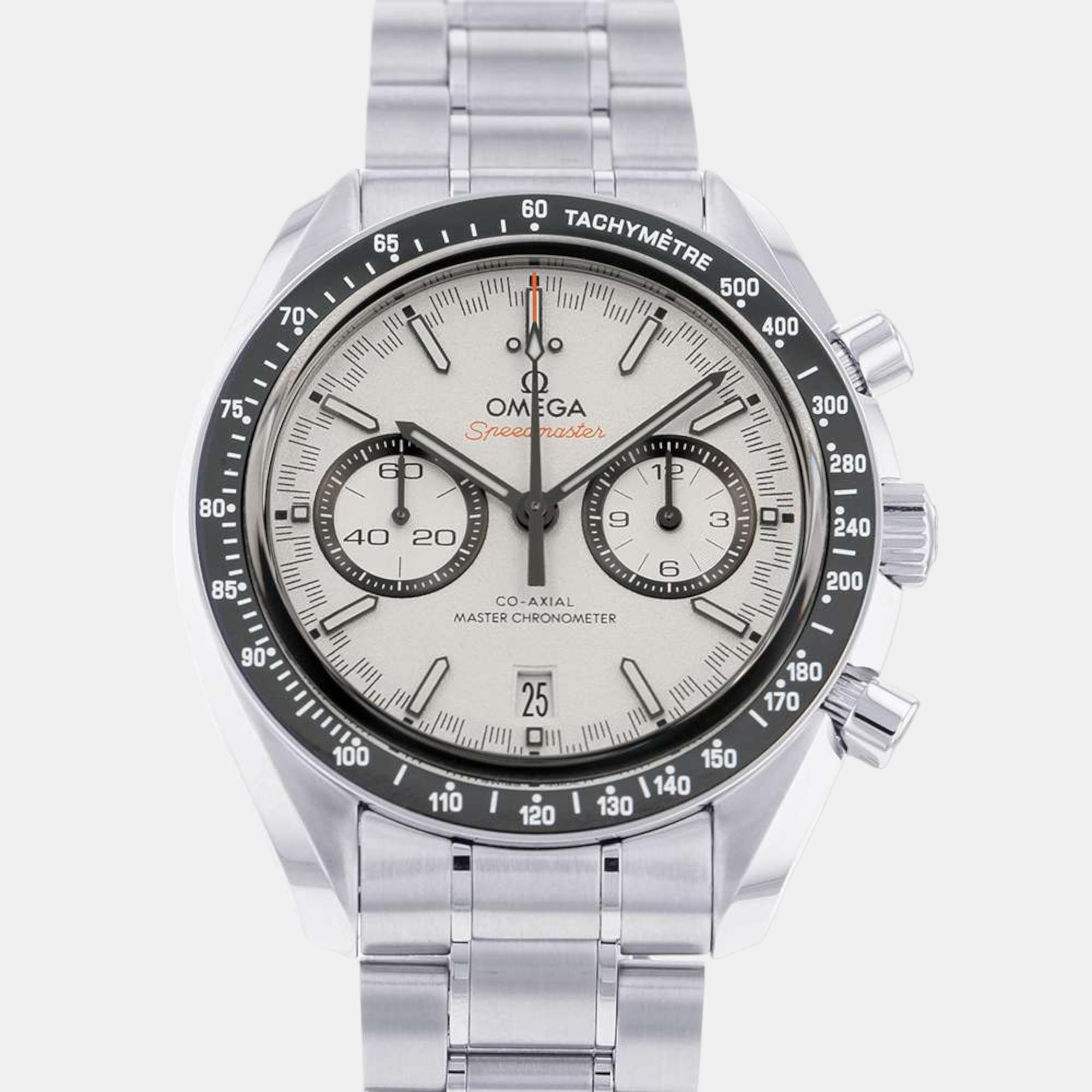 Omega White Stainless Steel Speedmaster 329.30.44.51.04.001 Automatic Men's Wristwatch 44 Mm