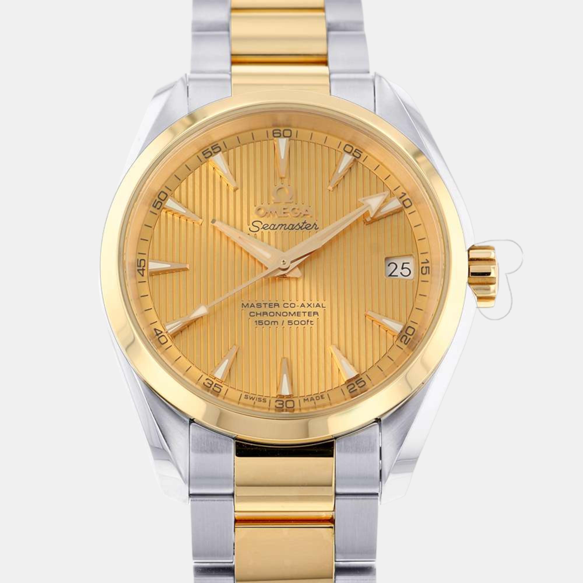 Omega gold 18k yellow gold and stainless steel seamaster aqua terra 231.20.39.21.08.001 automatic men's wristwatch 38.5 mm