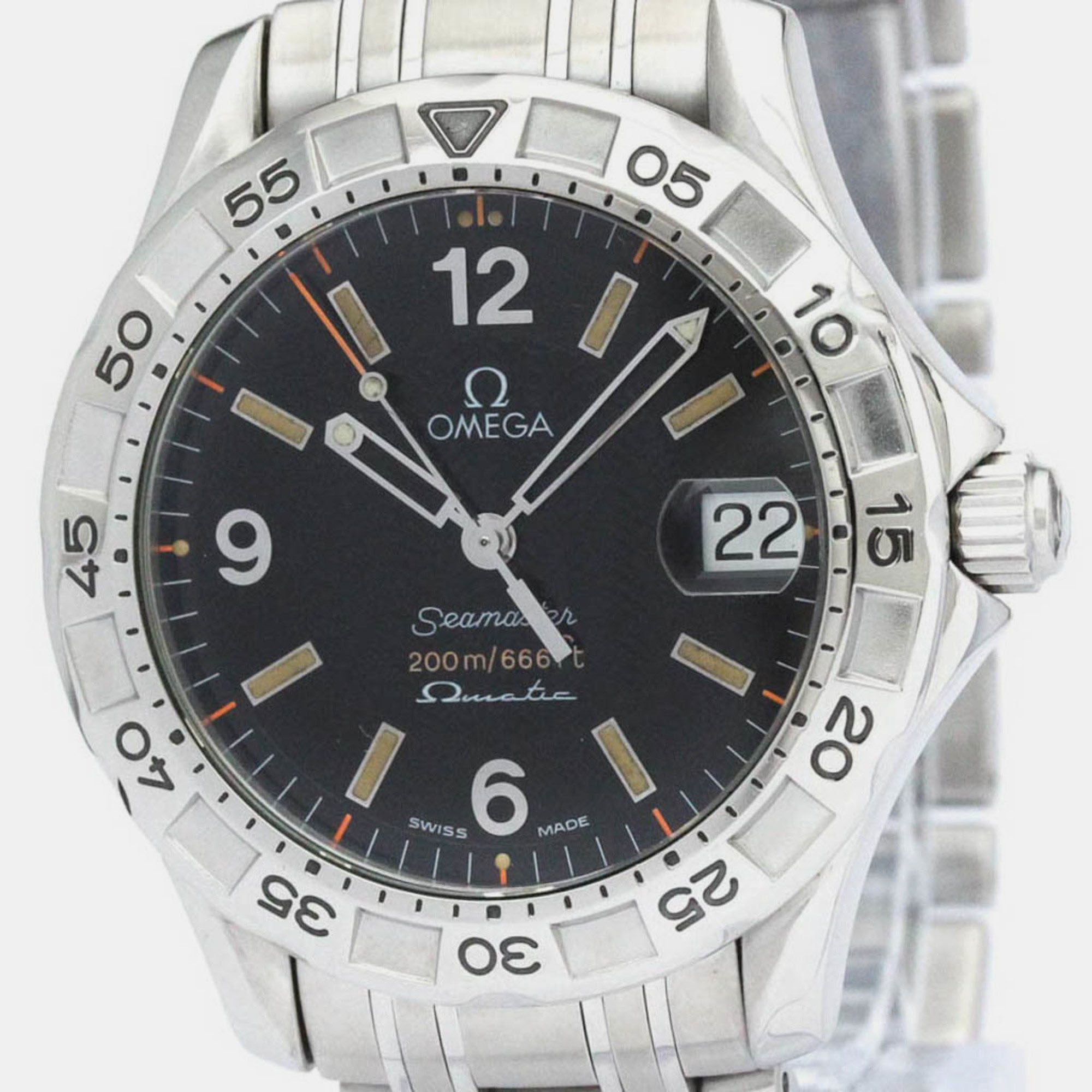 Omega Black Stainless Steel Seamaster 2514.50 Quartz Men's Wristwatch 36 Mm