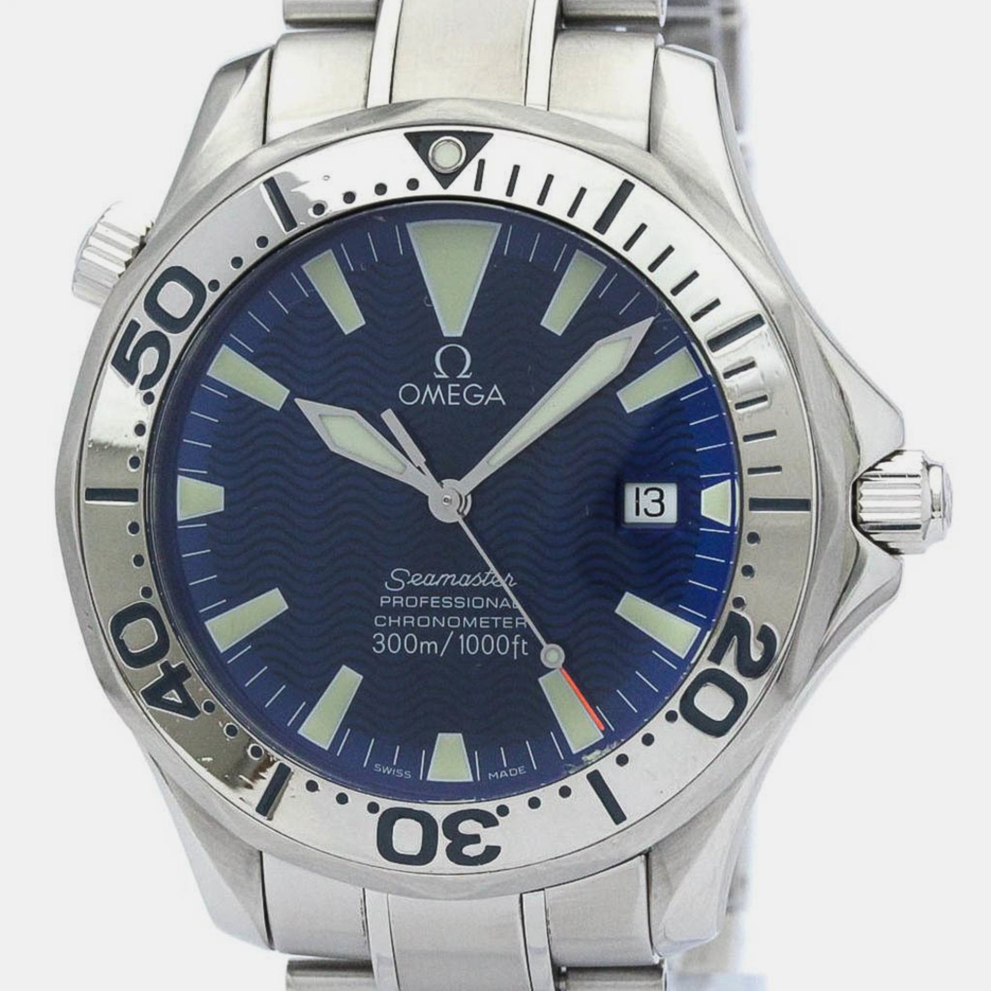 Omega Blue Stainless Steel Seamaster 2255.80 Automatic Men's Wristwatch 41 Mm
