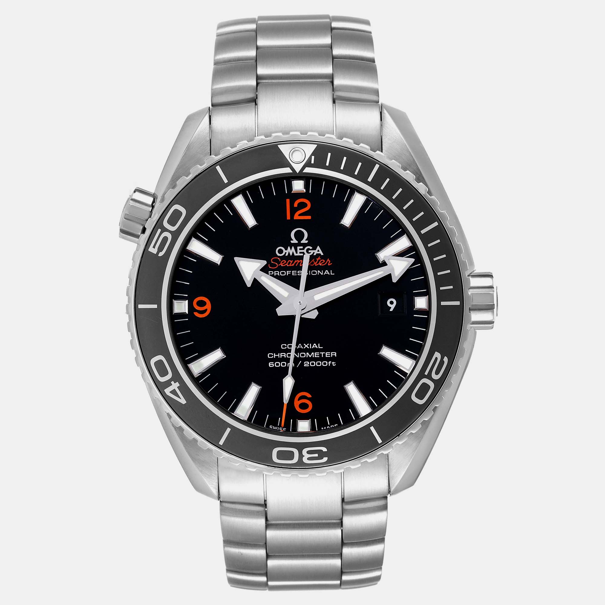 Omega black stainless steel ceramic seamaster planet ocean 232.30.46.21.01.003 automatic men's wristwatch 45.5 mm