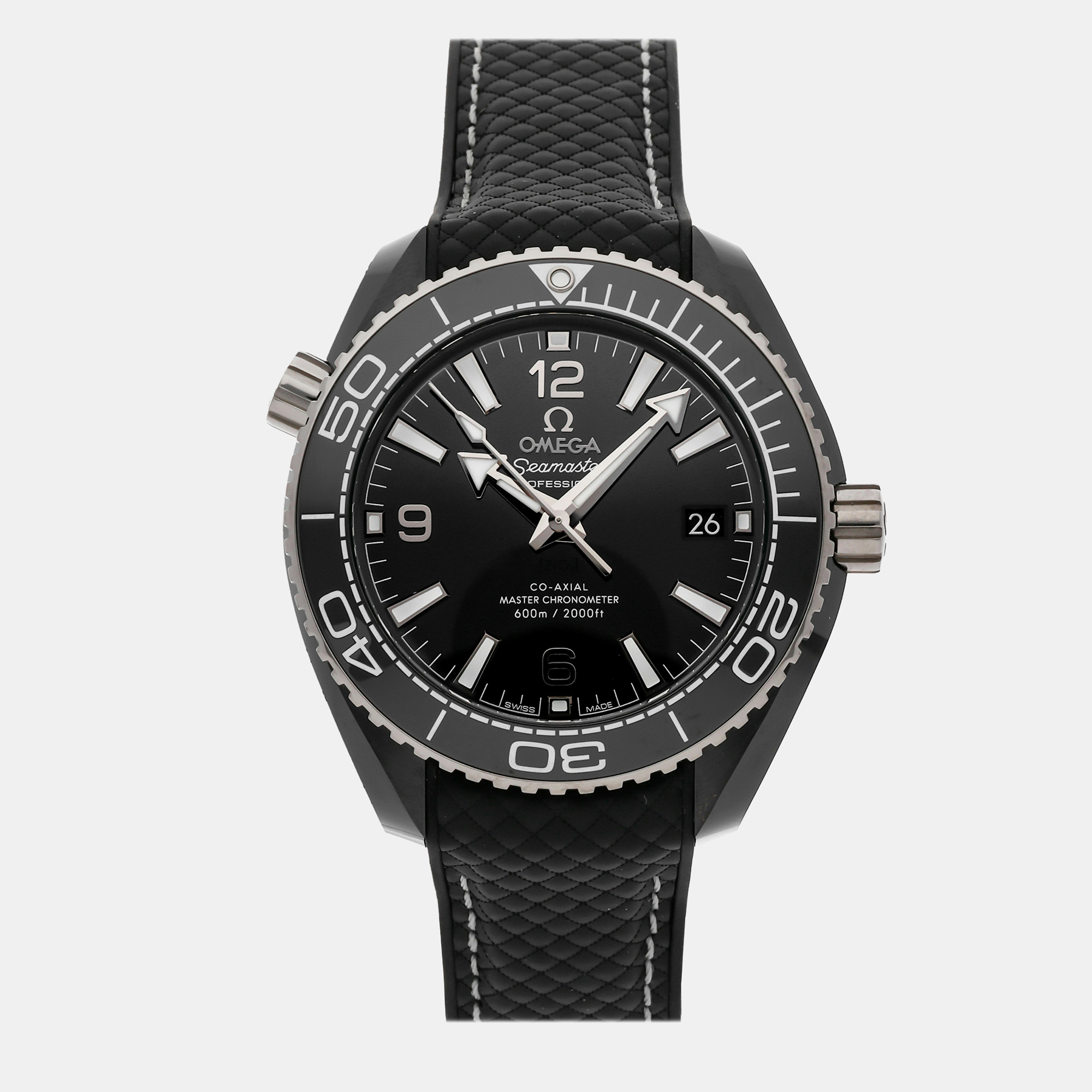Omega black ceramic seamaster planet ocean 215.92.40.20.01.001 automatic men's wristwatch 39 mm