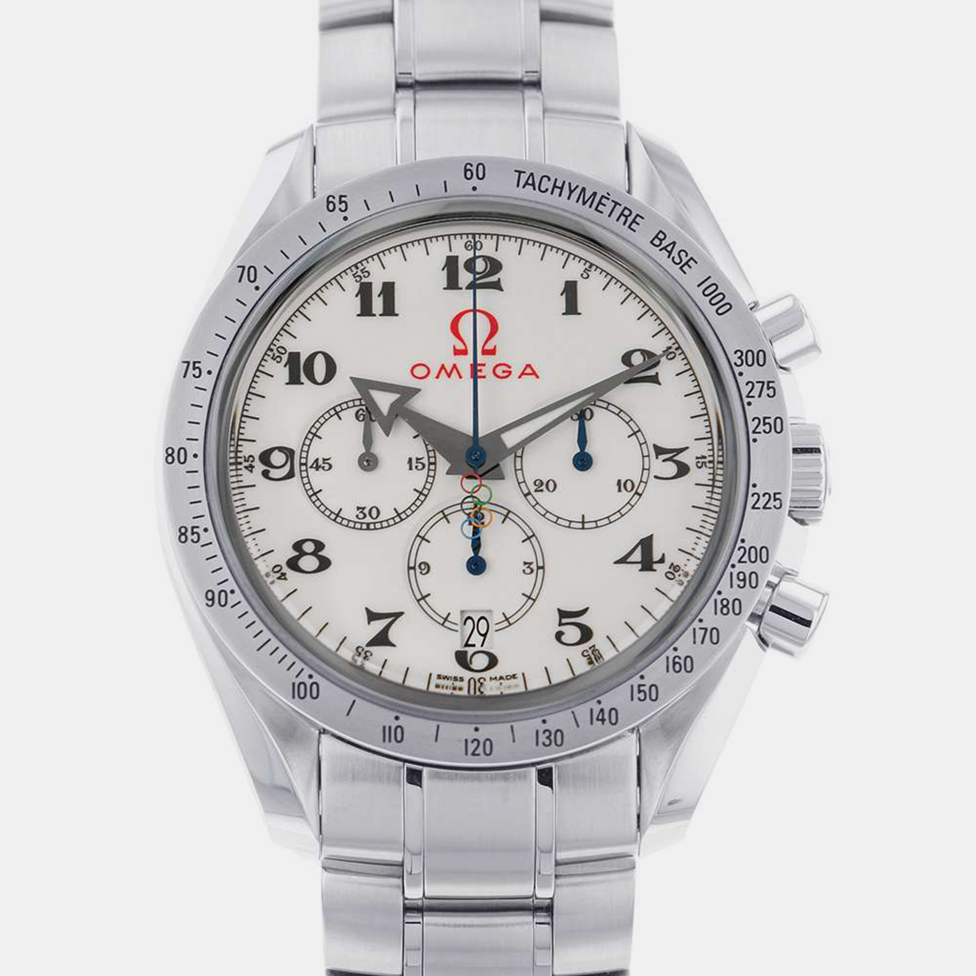 Omega White Stainless Steel Speedmaster Broad Arrow 321.10.42.50.04.001 Automatic Chronograph Men's Wristwatch 42 Mm