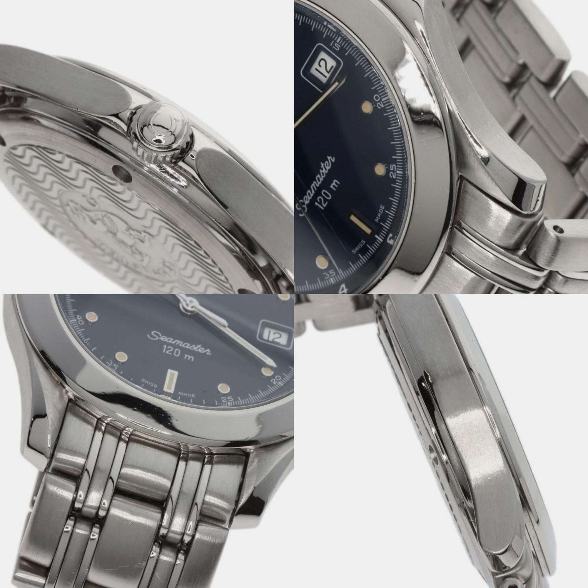 Omega Navy Blue Stainless Steel Seamaster 2511.80 Quartz Men's Wristwatch 36 Mm
