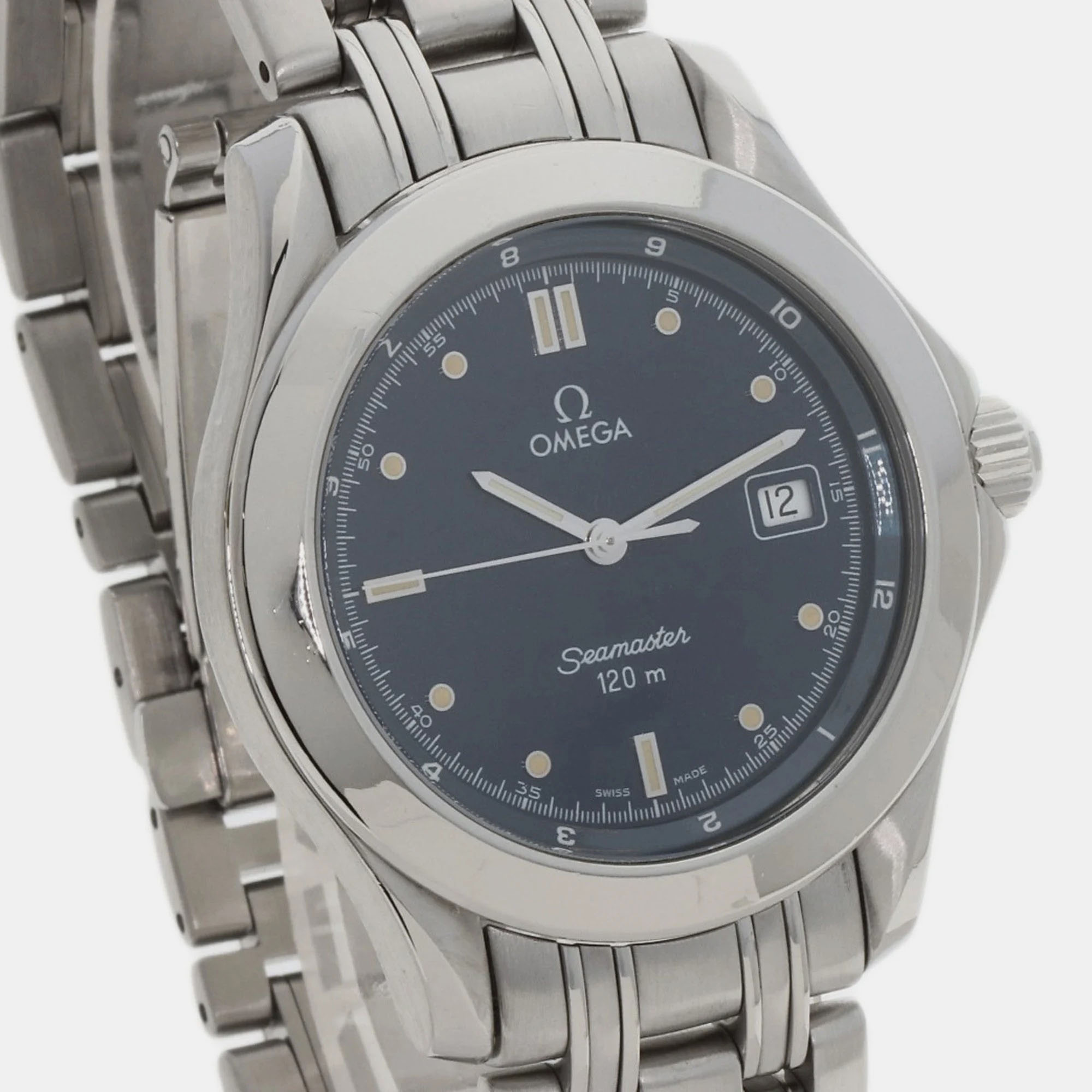 Omega Navy Blue Stainless Steel Seamaster 2511.80 Quartz Men's Wristwatch 36 Mm