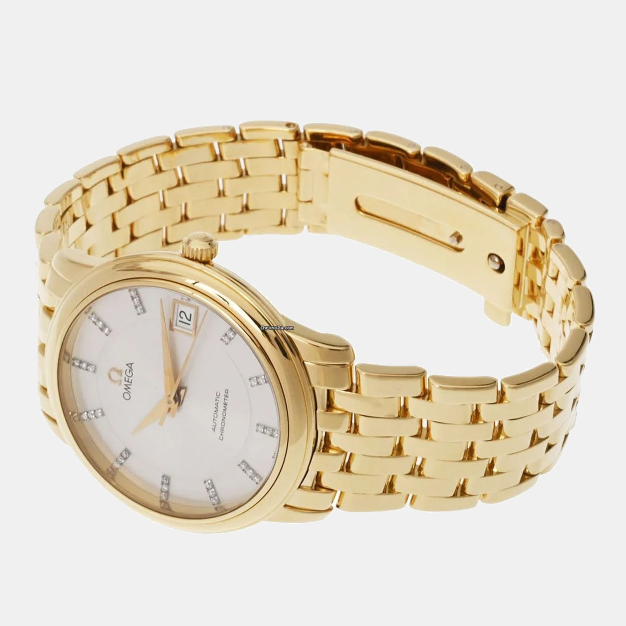 Omega Silver Yellow Gold De Ville Prestige 168.1050 Automatic Men's Wristwatch 35 Mm