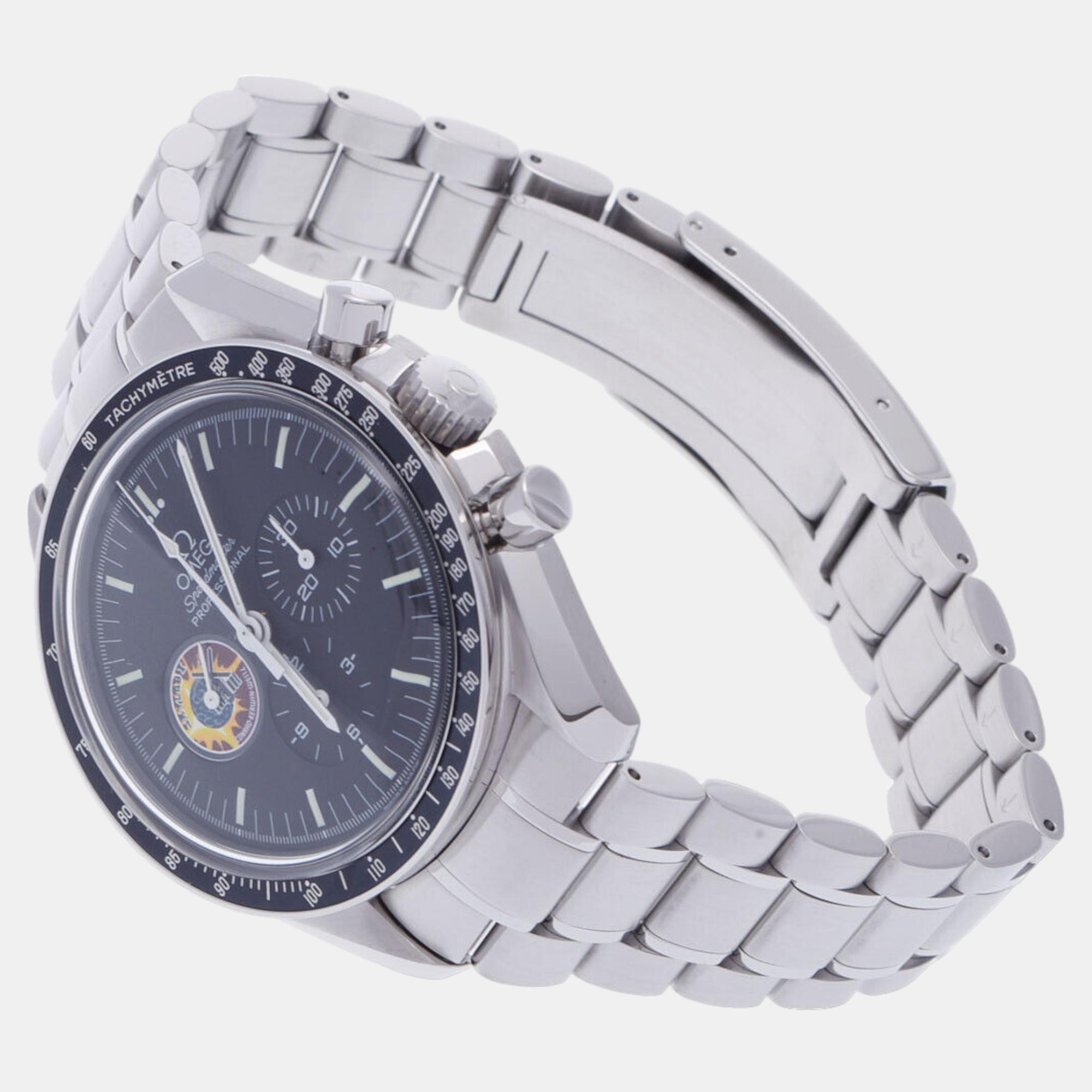 Omega Black Stainless Steel Speedmaster 3597.21 Automatic Men's Wristwatch 40 Mm