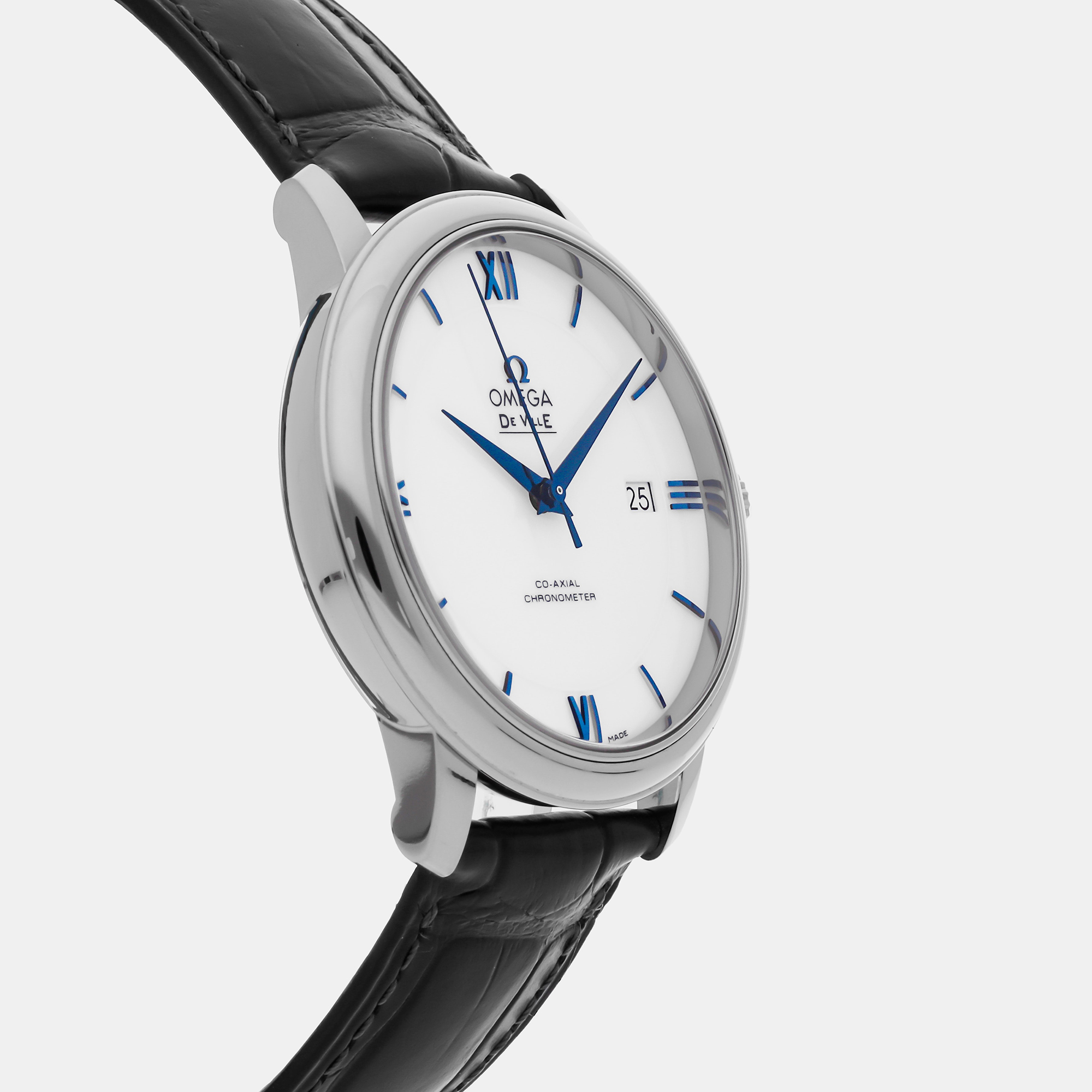 Omega White 18k White Gold De Ville Prestige 424.53.40.20.04.001 Automatic Men's Wristwatch 39 Mm