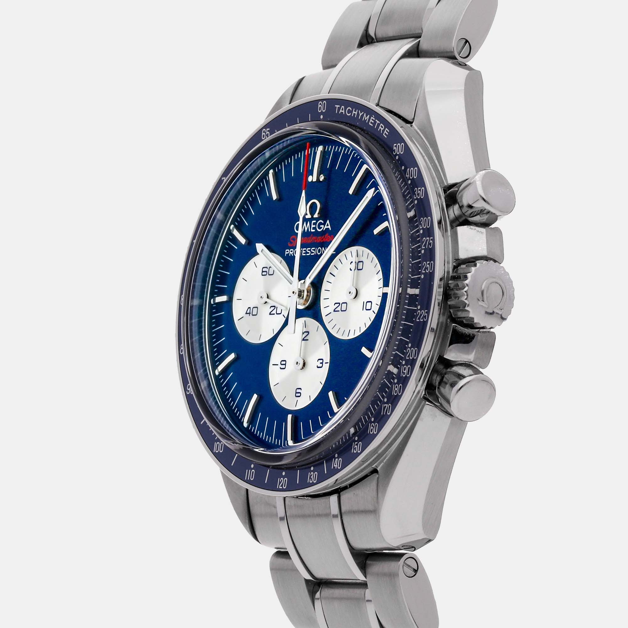 Omega Blue Stainless Steel Speedmaster  522.30.42.30.03.001 Manual Winding Men's Wristwatch 42 Mm
