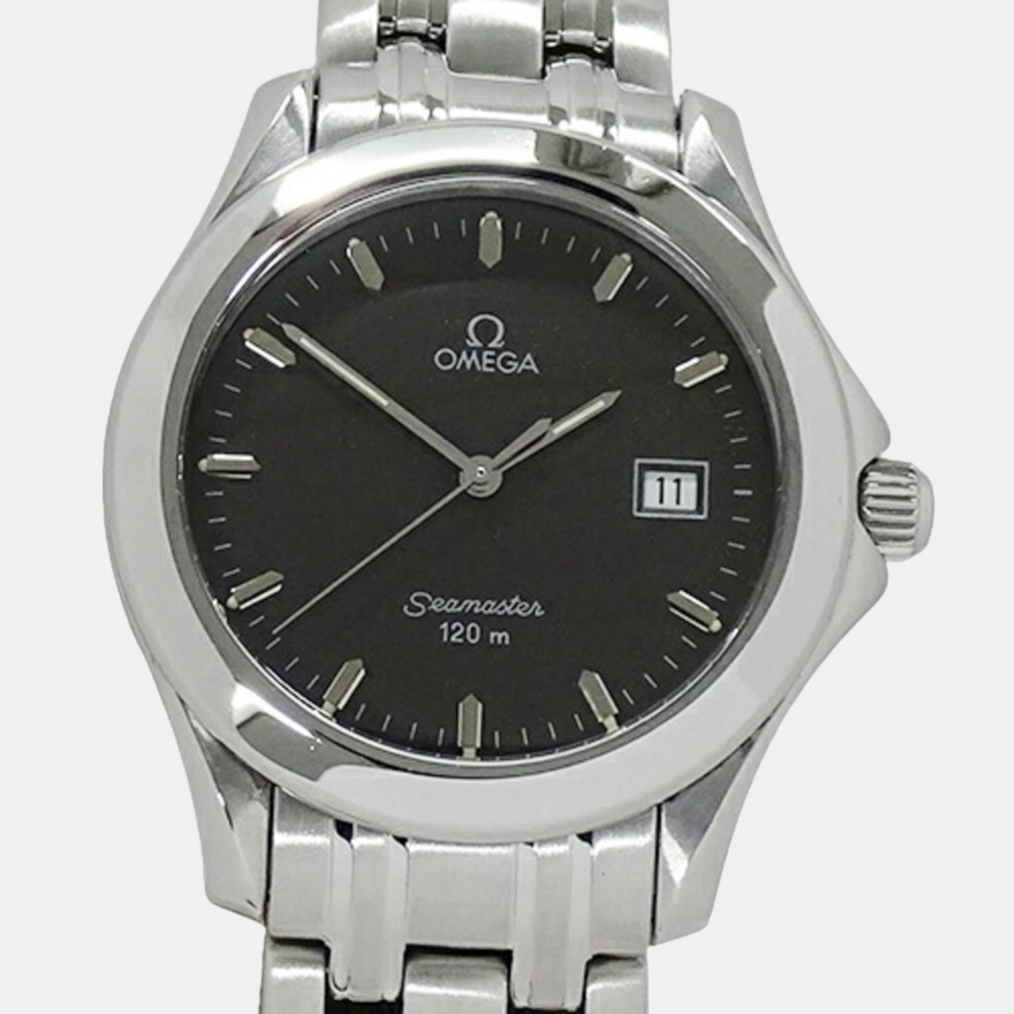 Omega Black Stainless Steel Seamaster 2511.52 Quartz Men's Wristwatch 36 Mm