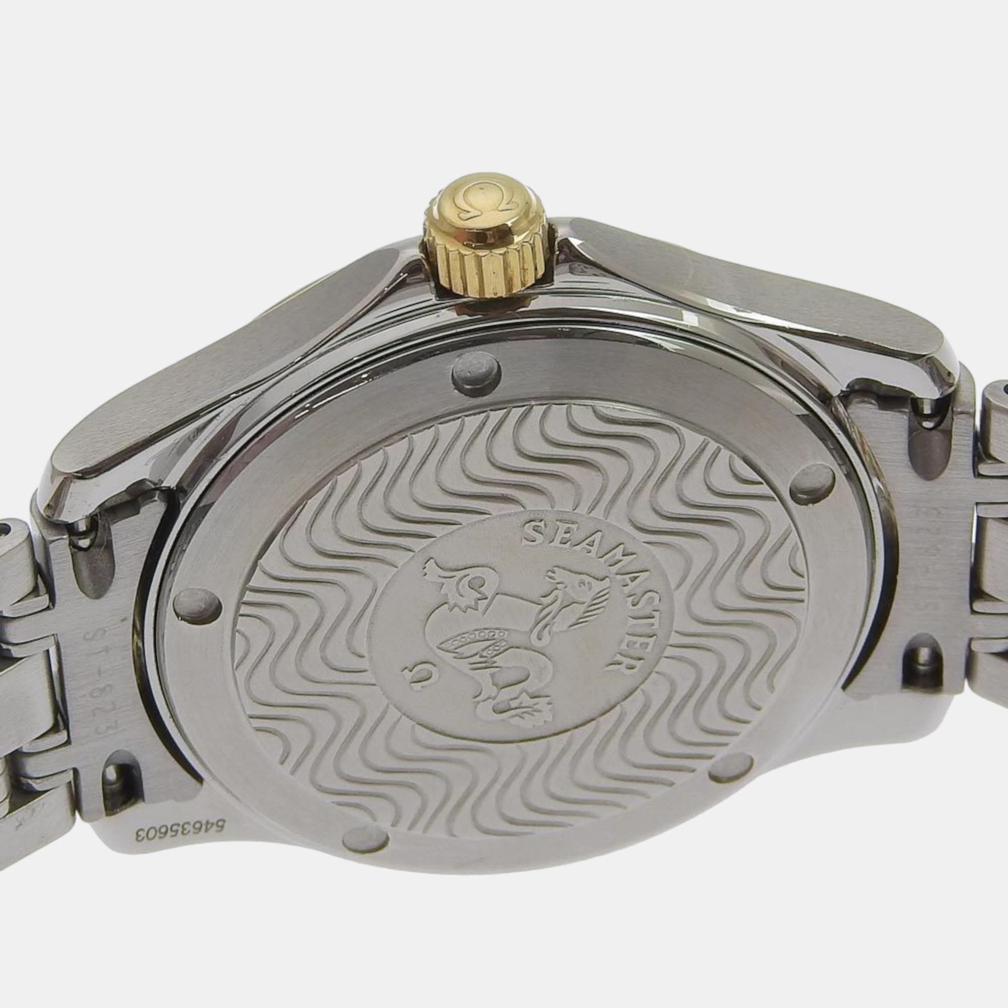 Omega Black Stainless Steel Seamaster Quartz Men's Wristwatch 38 Mm