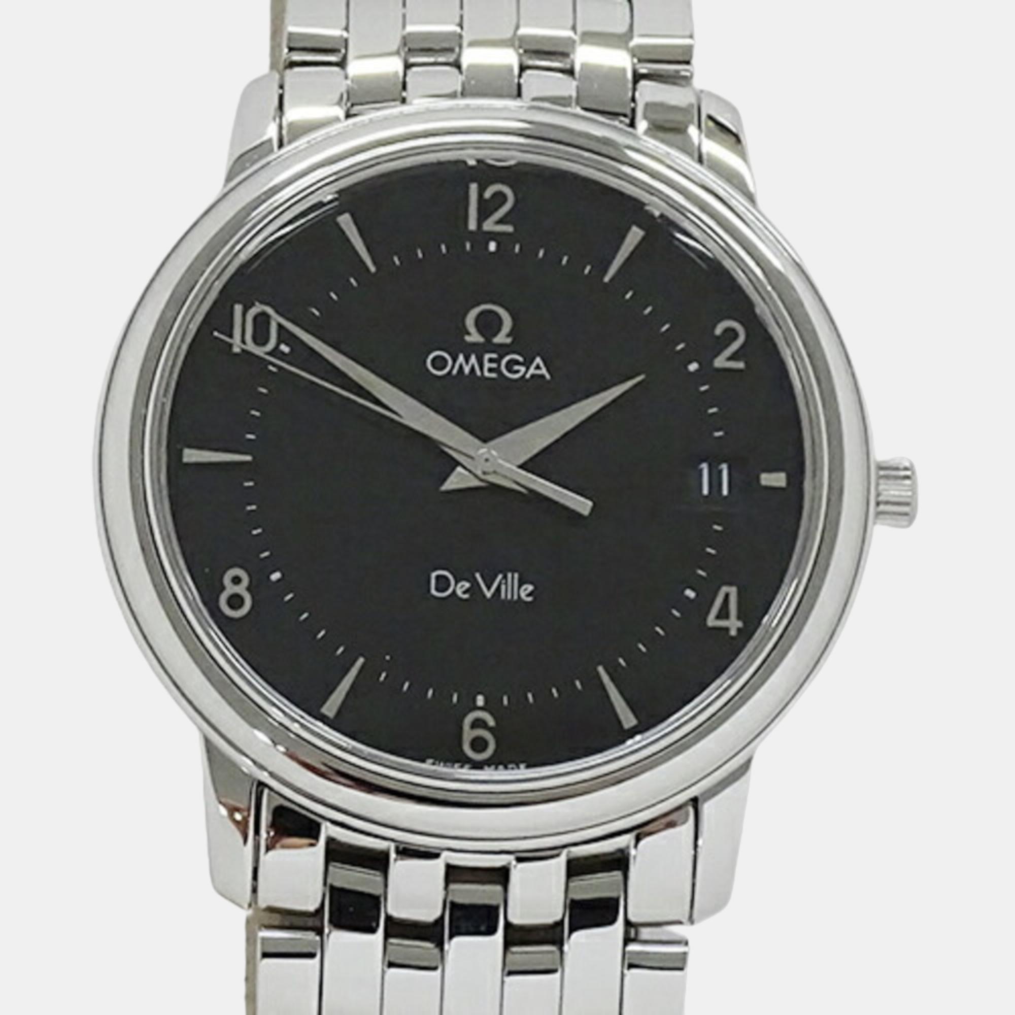 Omega Black Stainless Steel De Ville Prestige 4510.50 Quartz Men's Wristwatch 34 Mm
