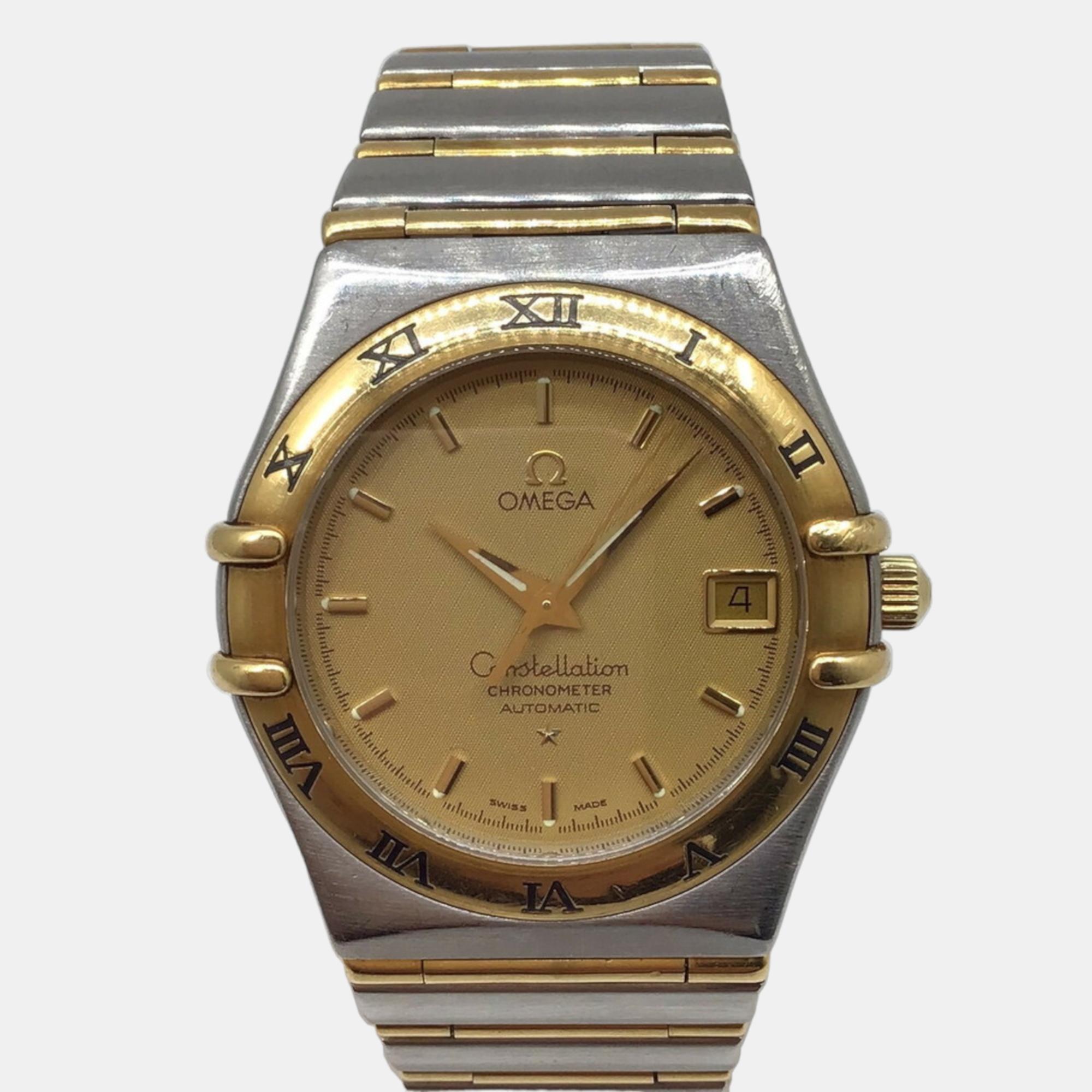 Omega Gold 18k Yellow Gold And Stainless Steel Constellation 1202.10 Automatic Men's Wristwatch 35 Mm